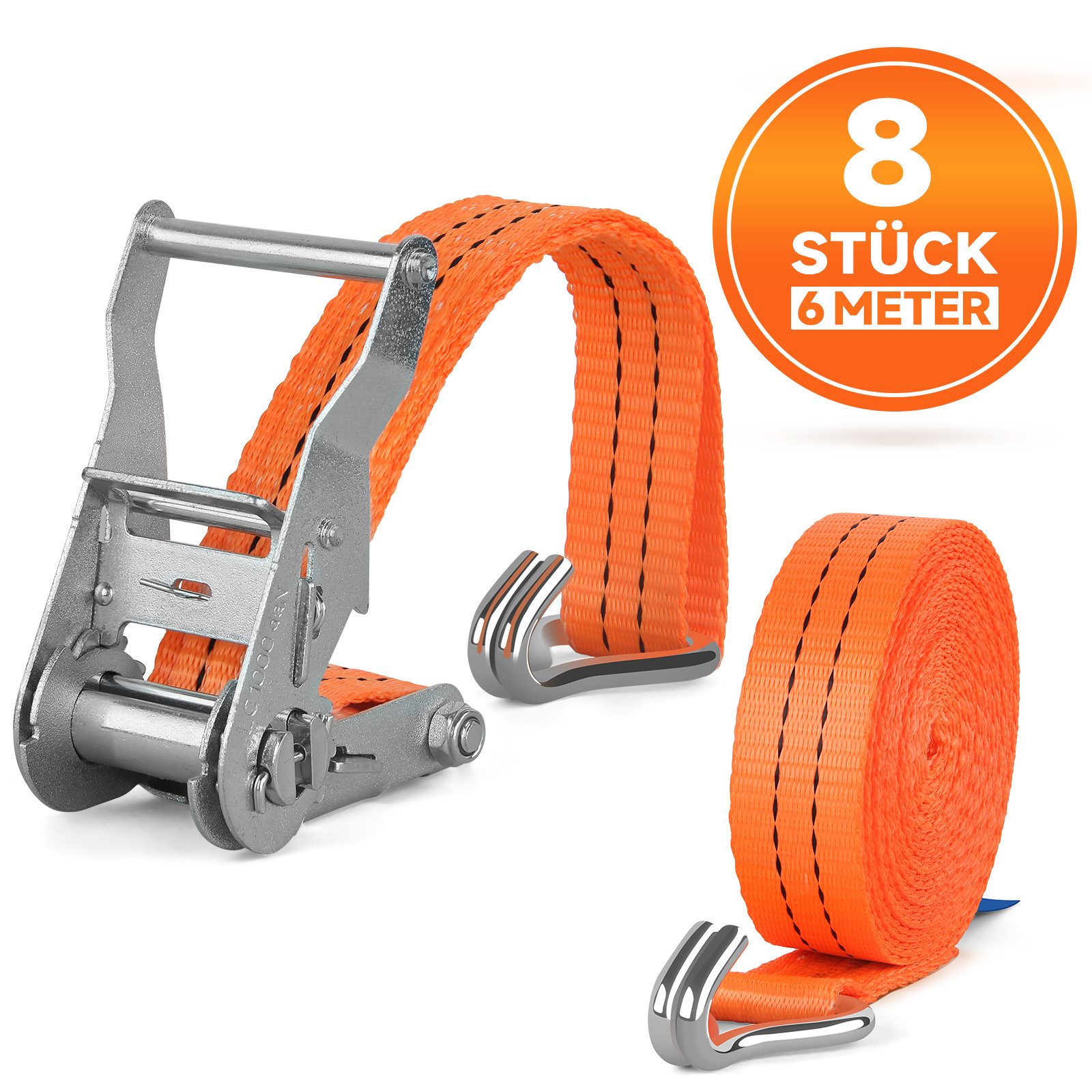 HOMELUX Spanngurt 6m Zurrgurte, 2000kg Spanngurte mit Ratsche, 35mm (Ratschengurt Zurrgurte für Ladungssicherung, 8-St., TÜV/GS geprüft) mit Spannratsche