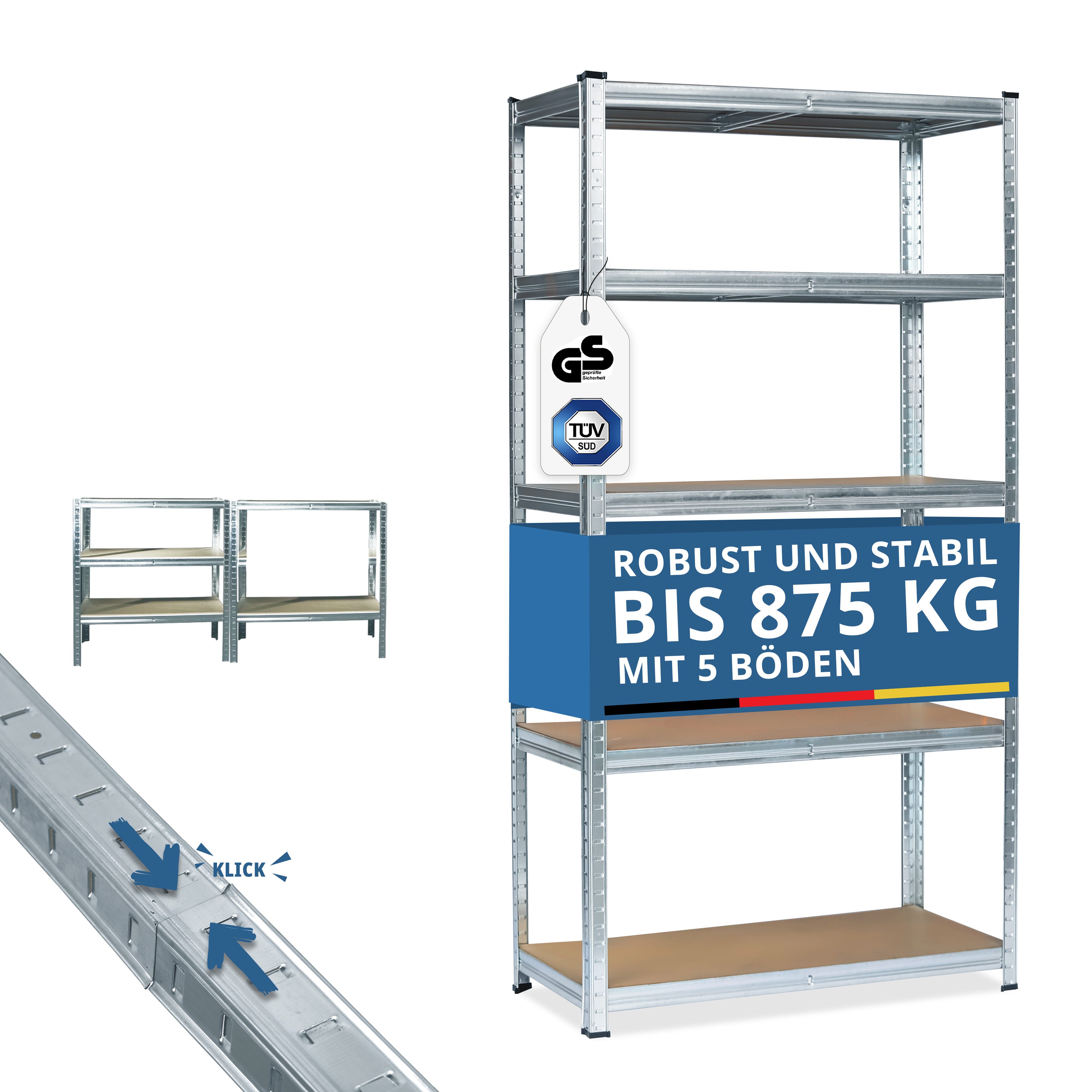 Grafner Schwerlastregal Schwerlastregal Lagerregal 5 Etagen MDF Böden, 5 Etagen