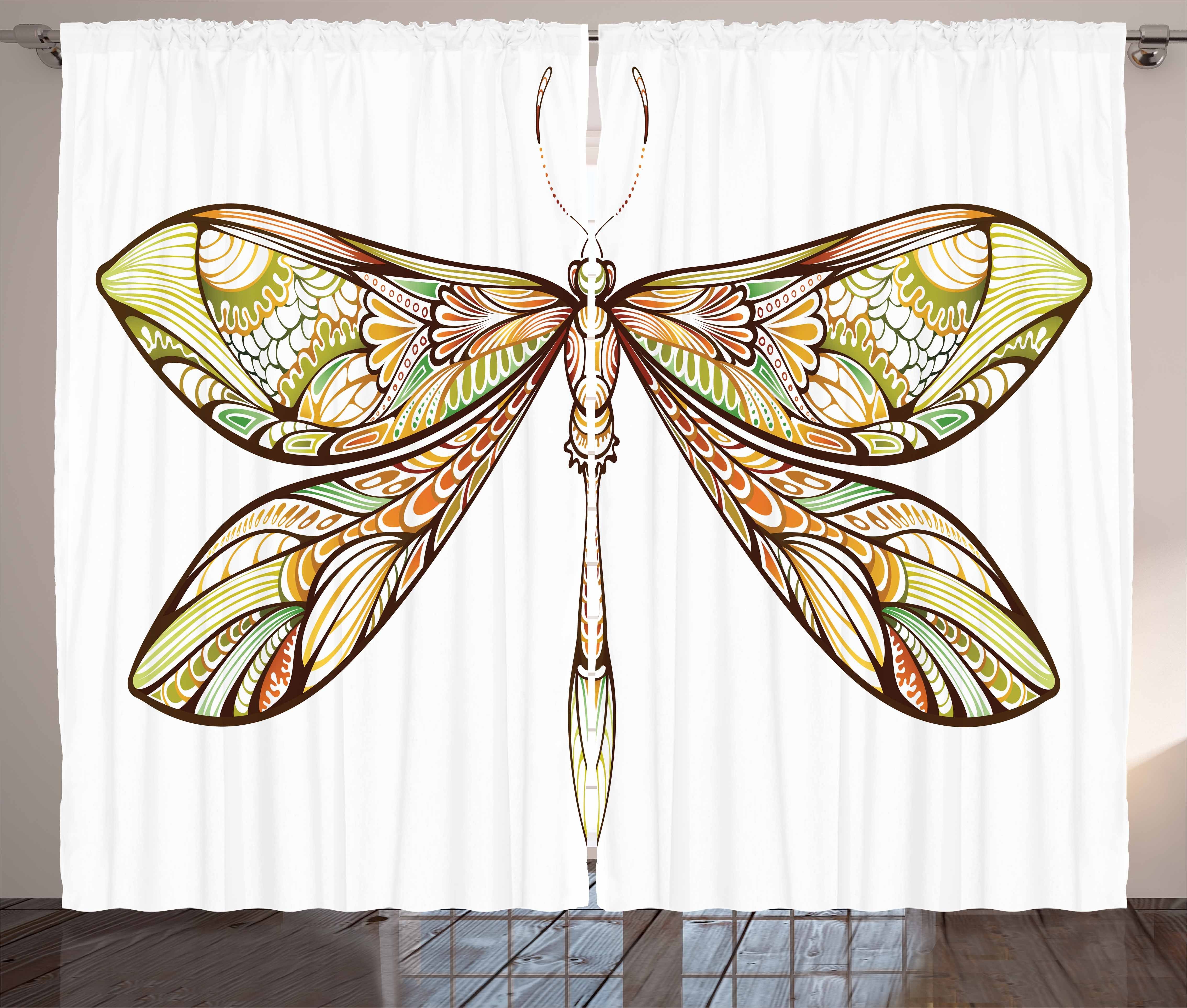 Schlafzimmer Bug-Entwurf Bunte Libelle Schlaufen und Gardine Abakuhaus, Vorhang Kräuselband Haken, mit