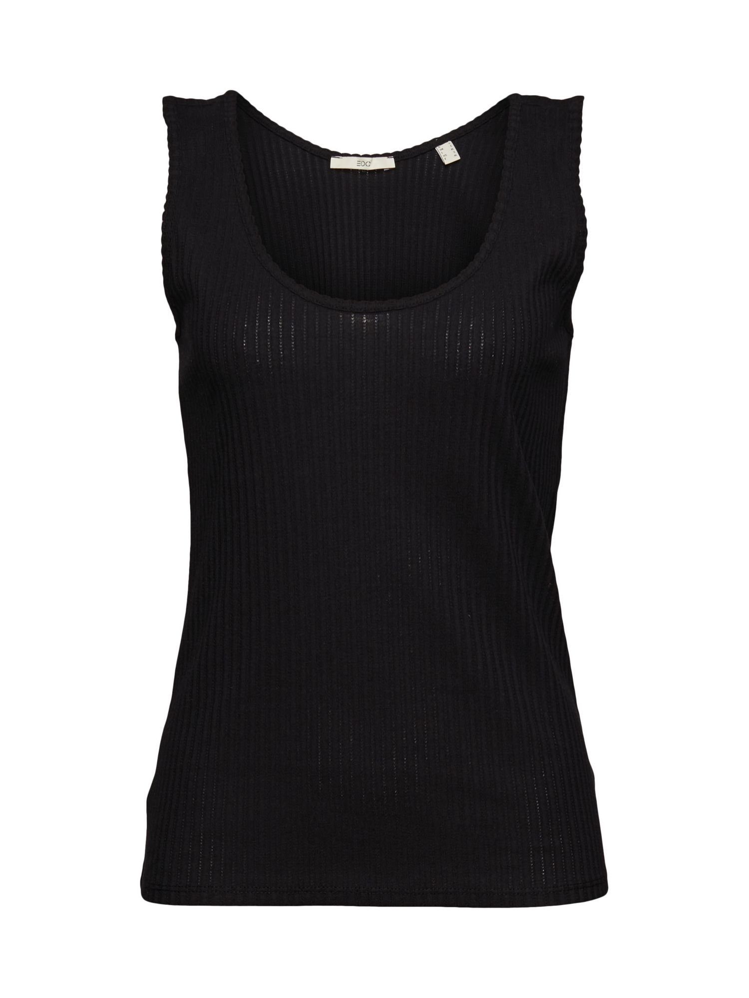 edc by Esprit T-Shirt Top Pointelle-Muster BLACK mit (1-tlg)