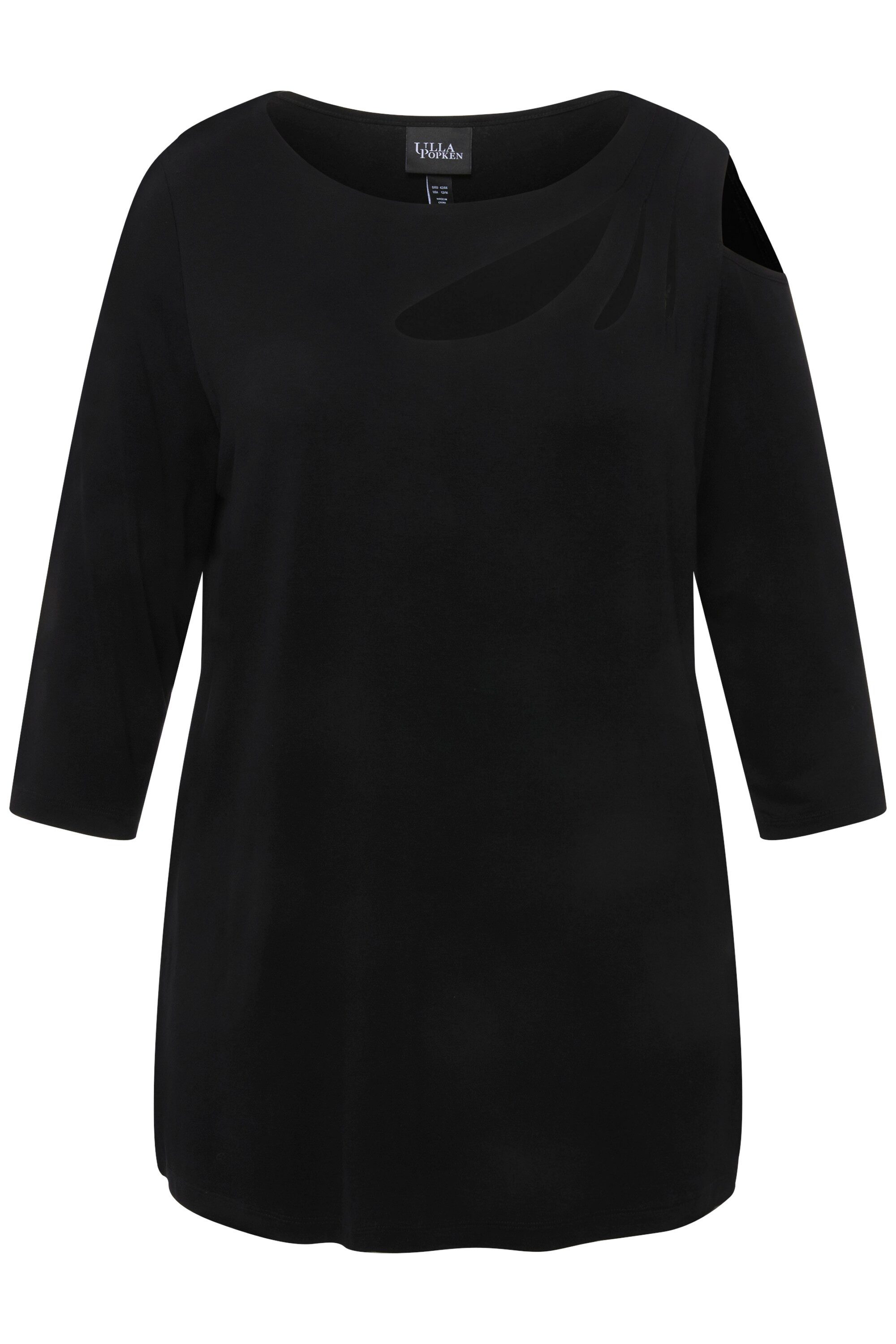 Ulla Popken T-Shirt Shirt Cut-Outs A-Linie U-Boot-Ausschnitt 3/4-Arm günstig online kaufen