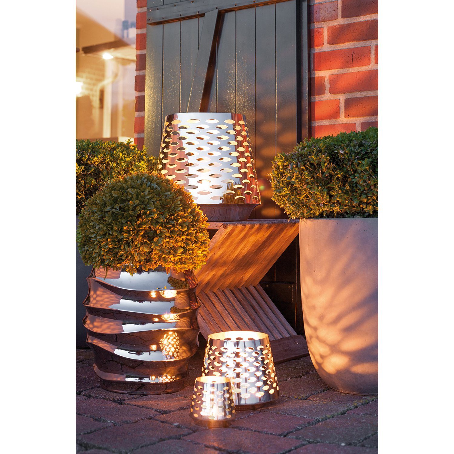 Fink Windlicht LUMA Windlicht - H. 19cm x Ø 19cm - silber - Edelstahl (1 St., Kerzenleuchter - Windlichthalter), Teelichthalter Deko für Wohnzimmer - Sanfte Reinigung empfohlen