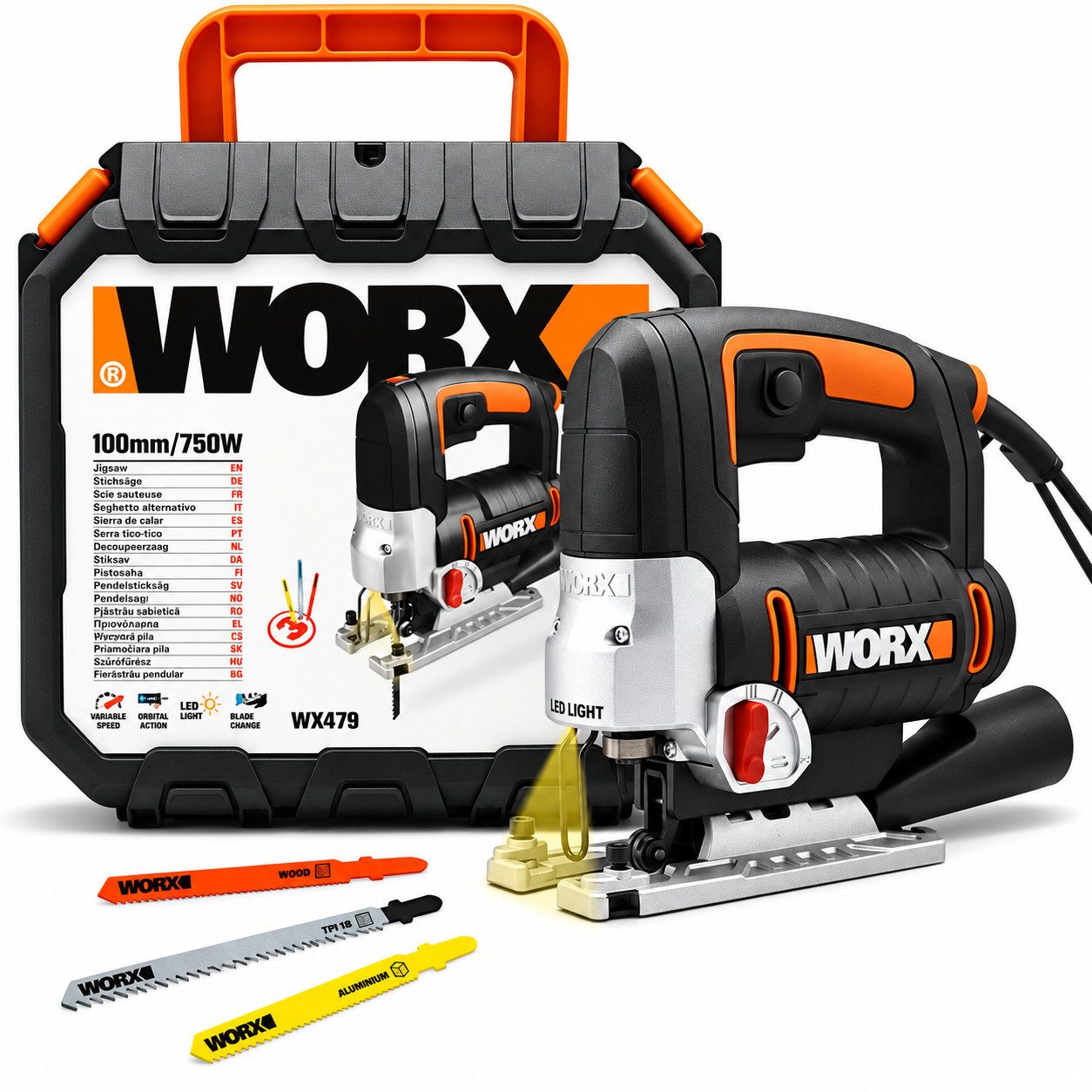 Worx Stichsäge WX479 Pendelhub-Stichsäge 750W Elektro Säge Multifunktionssäge, Handkreissäge Präzisionssäge Metall Kunststoff Sägen Elektrowerkzeug