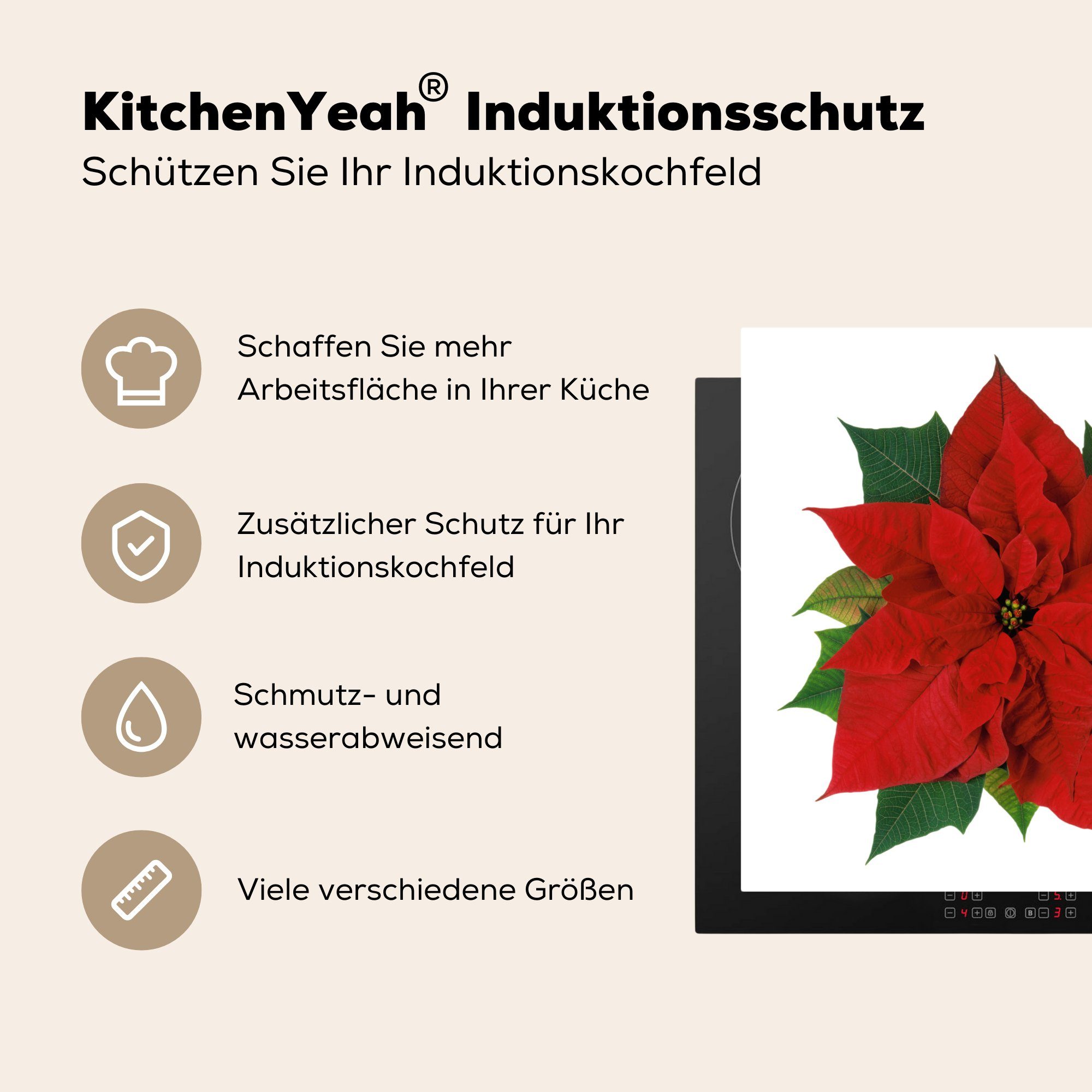 MuchoWow Ceranfeldabdeckung, 78x78 (1 Weihnachtsblume, Weihnachtsstern Herdblende-/Abdeckplatte für tlg), cm, - Vinyl, Arbeitsplatte küche