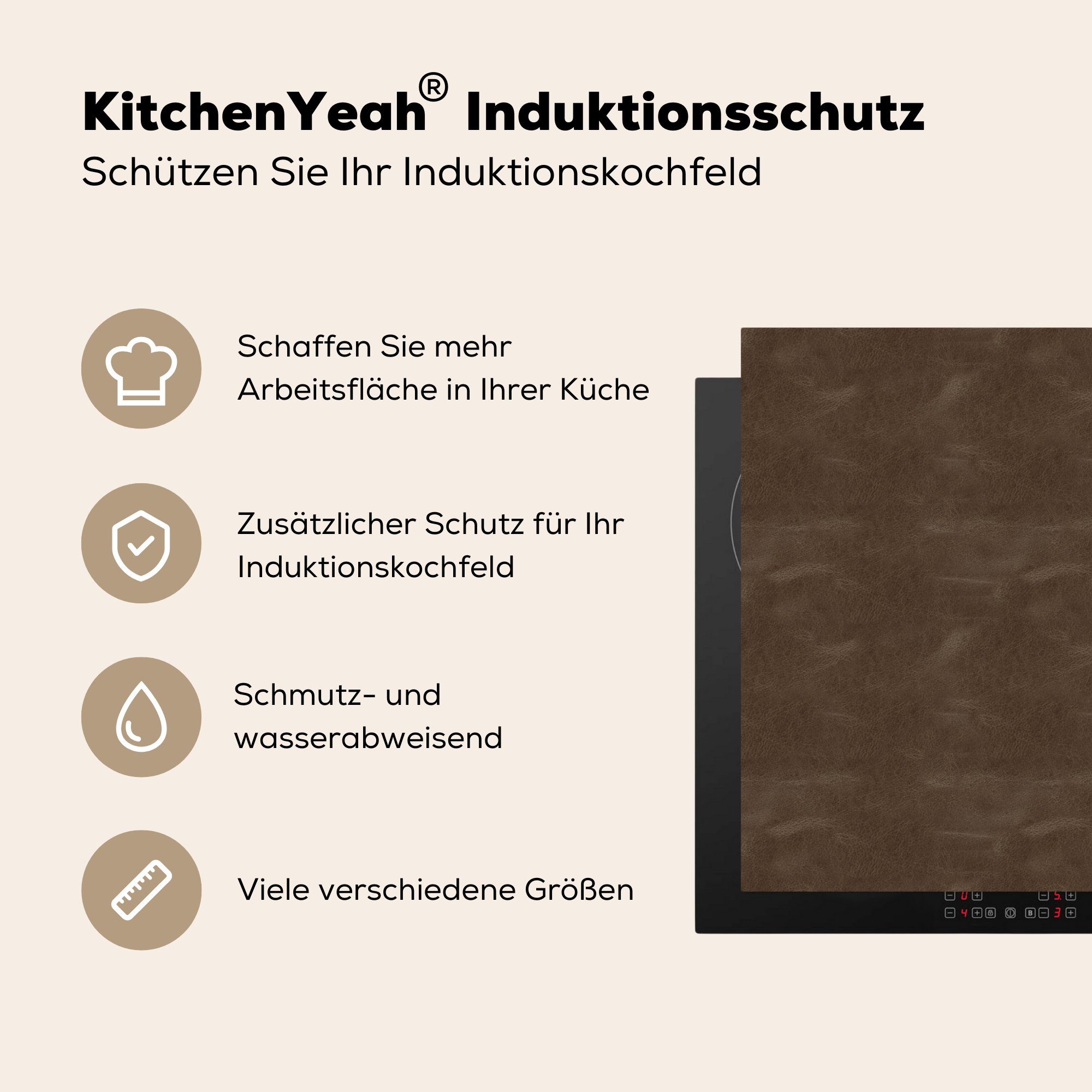 - tlg), - - Ceranfeldabdeckung, Induktionsschutz Herdblende-/Abdeckplatte 78x78 küche cm, Tiere, Braun (1 Leder Arbeitsplatte MuchoWow Vinyl, für