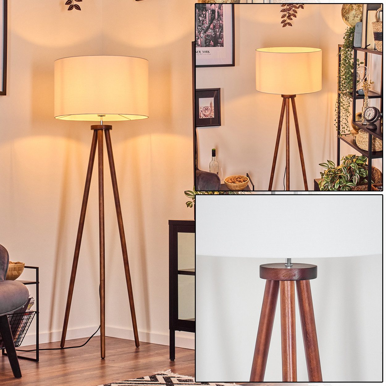 hofstein Stehlampe Stehlampe aus Holz/Stoff in günstig online kaufen