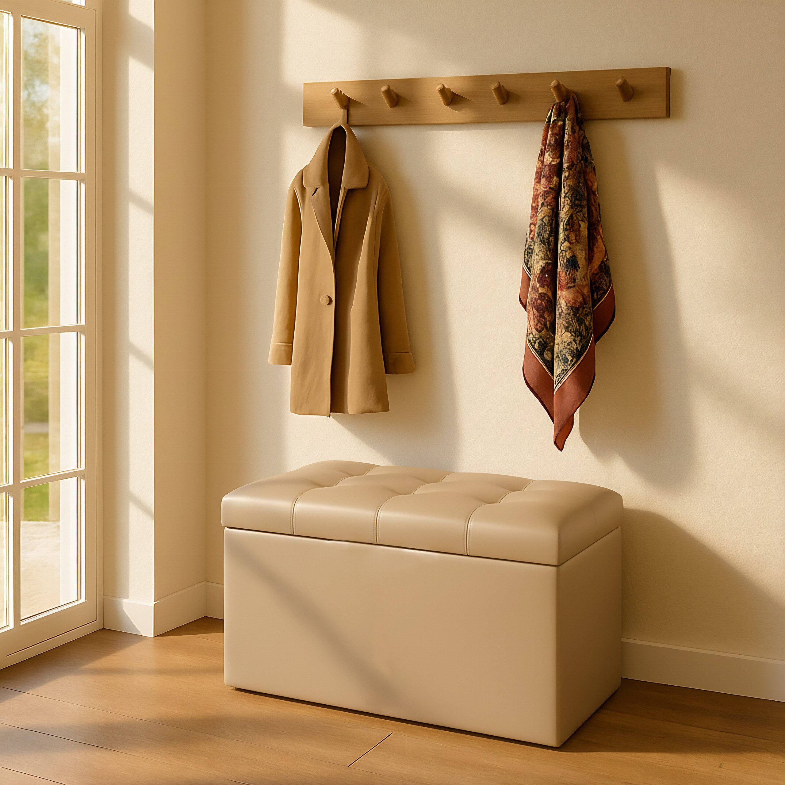relaxdays Sitzbank Faltbare Sitzbank Kunstleder (1-St), Beige – Bild 2 von 5
