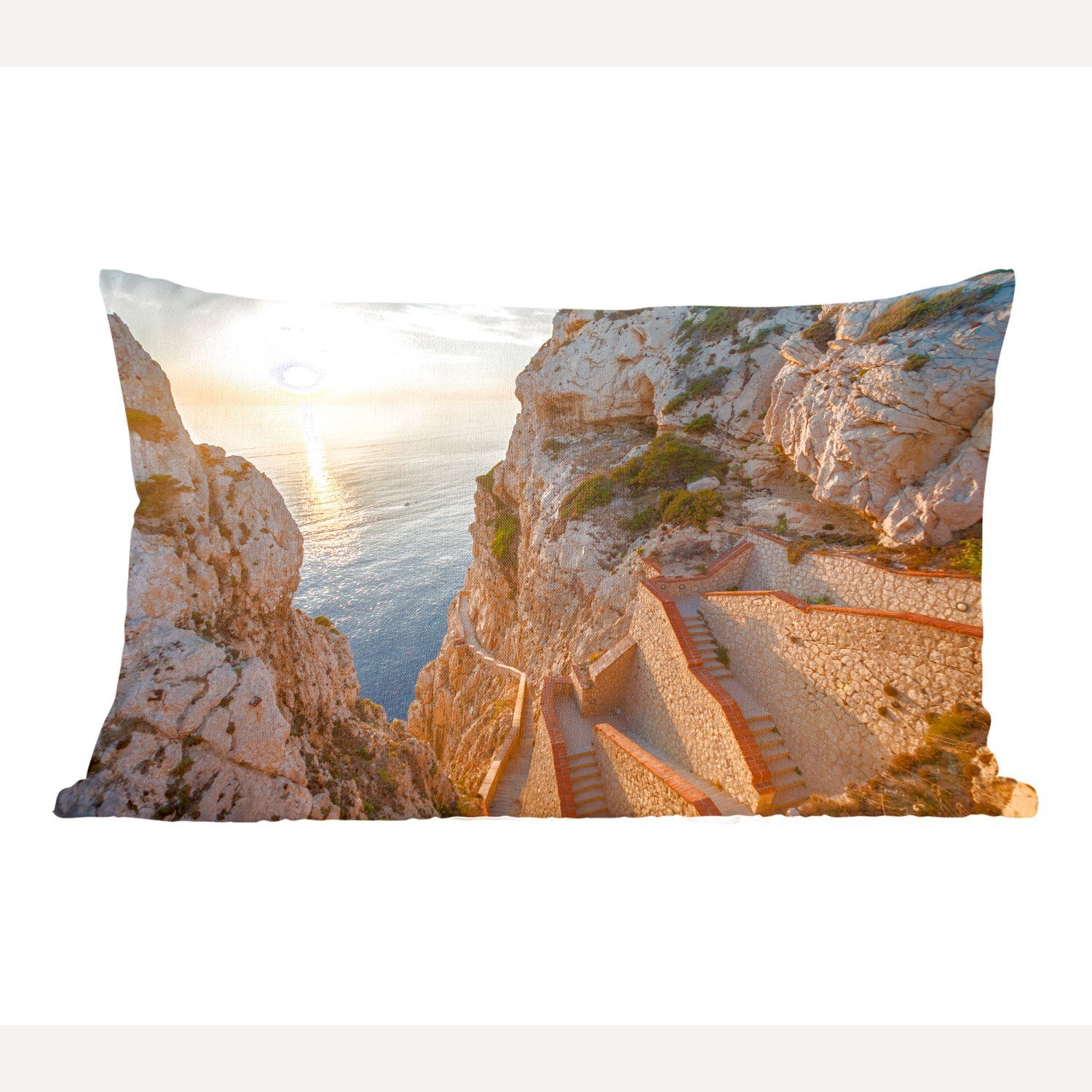 MuchoWow Dekokissen Der Sonnenuntergang von der Grotte Neptuno Sardinien, Wohzimmer Dekoration, Zierkissen, Dekokissen mit Füllung, Schlafzimmer