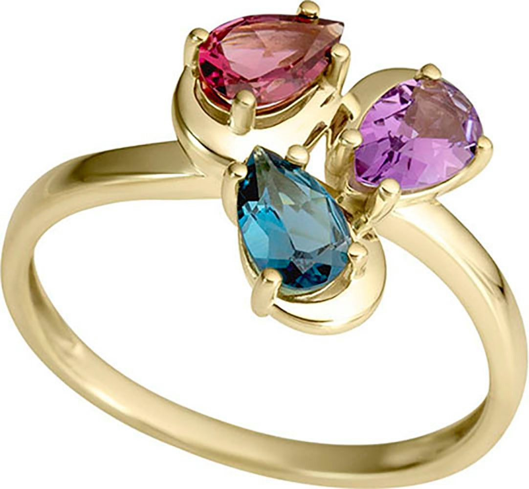 Firetti Fingerring Schmuck Geschenk Gold 333 Damenring Goldring Edelstein, mit Amethyst, London Blue Topas, Rhodolith