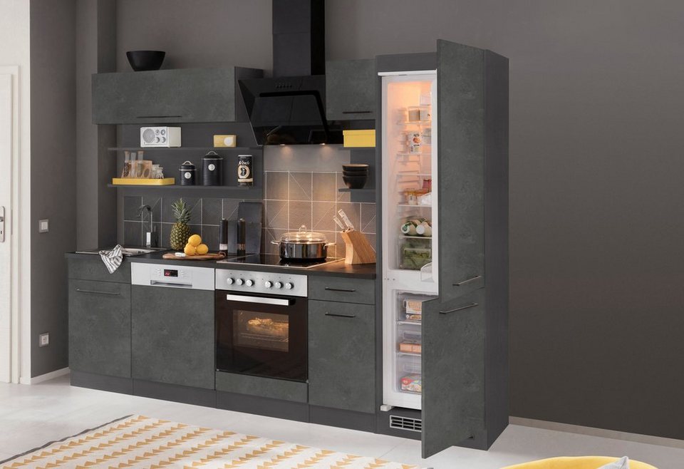 HELD MÖBEL Küchenzeile Tulsa, mit E-Geräten, Breite 270 cm, schwarze  Metallgriffe, MDF Fronten, Viel Stauraum