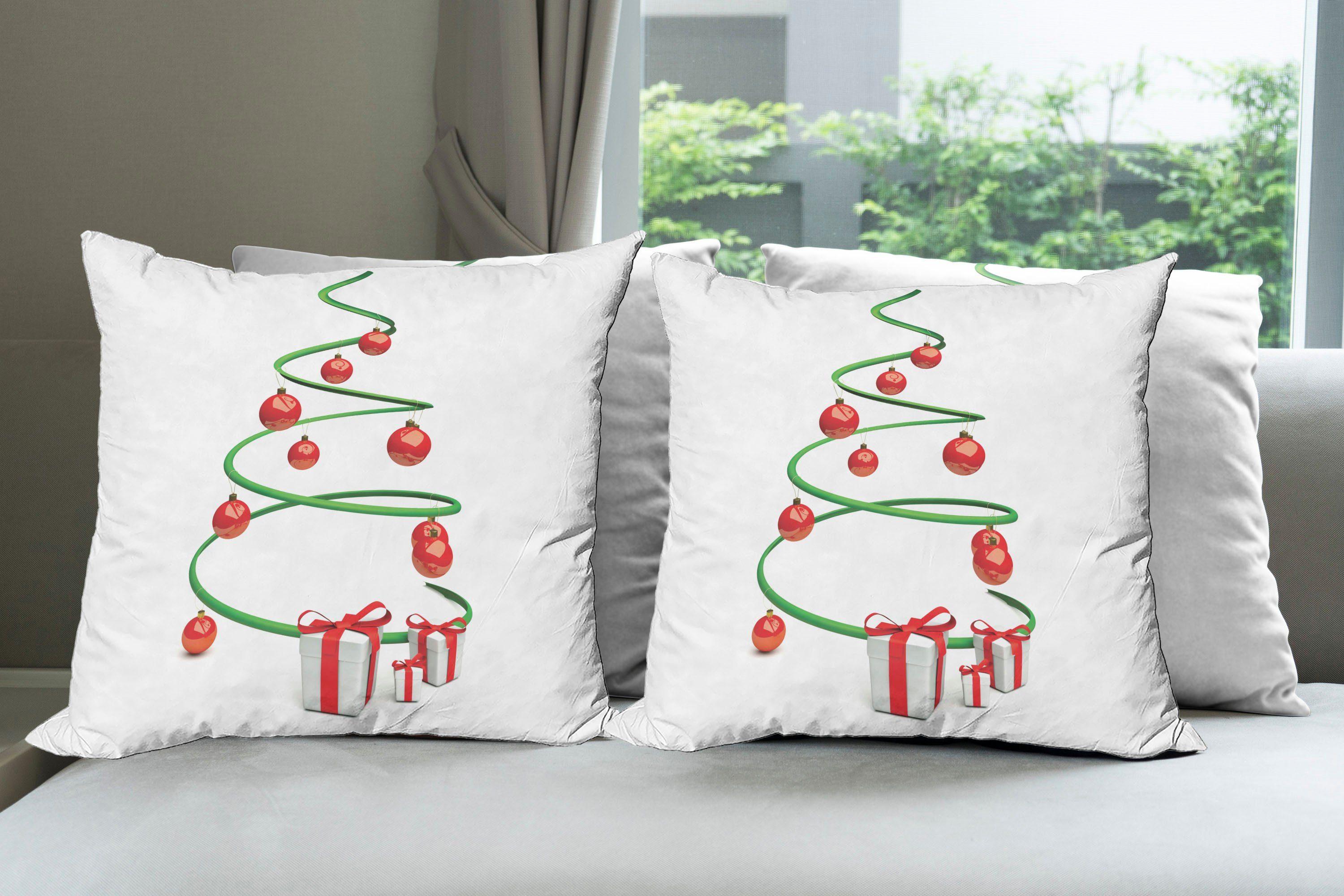 Doppelseitiger Modern Weihnachten Abstrakte Kissenbezüge Accent (4 Abakuhaus Stück), Digitaldruck, Weihnachtsbaum