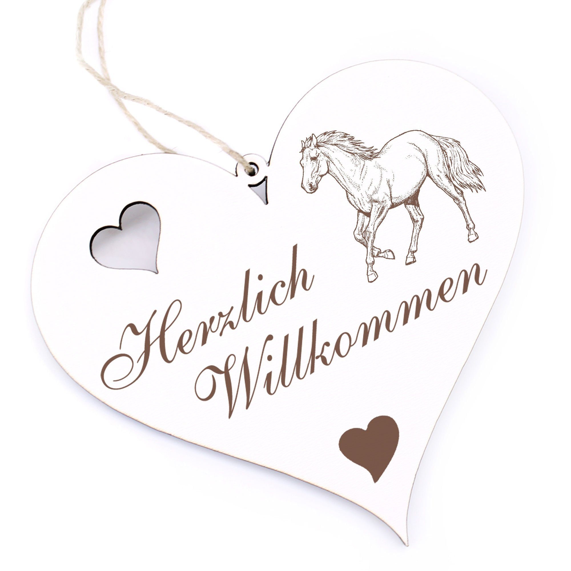 Dekolando Hängedekoration Herzlich Willkommen Haflinger Pferd - 13x12cm 