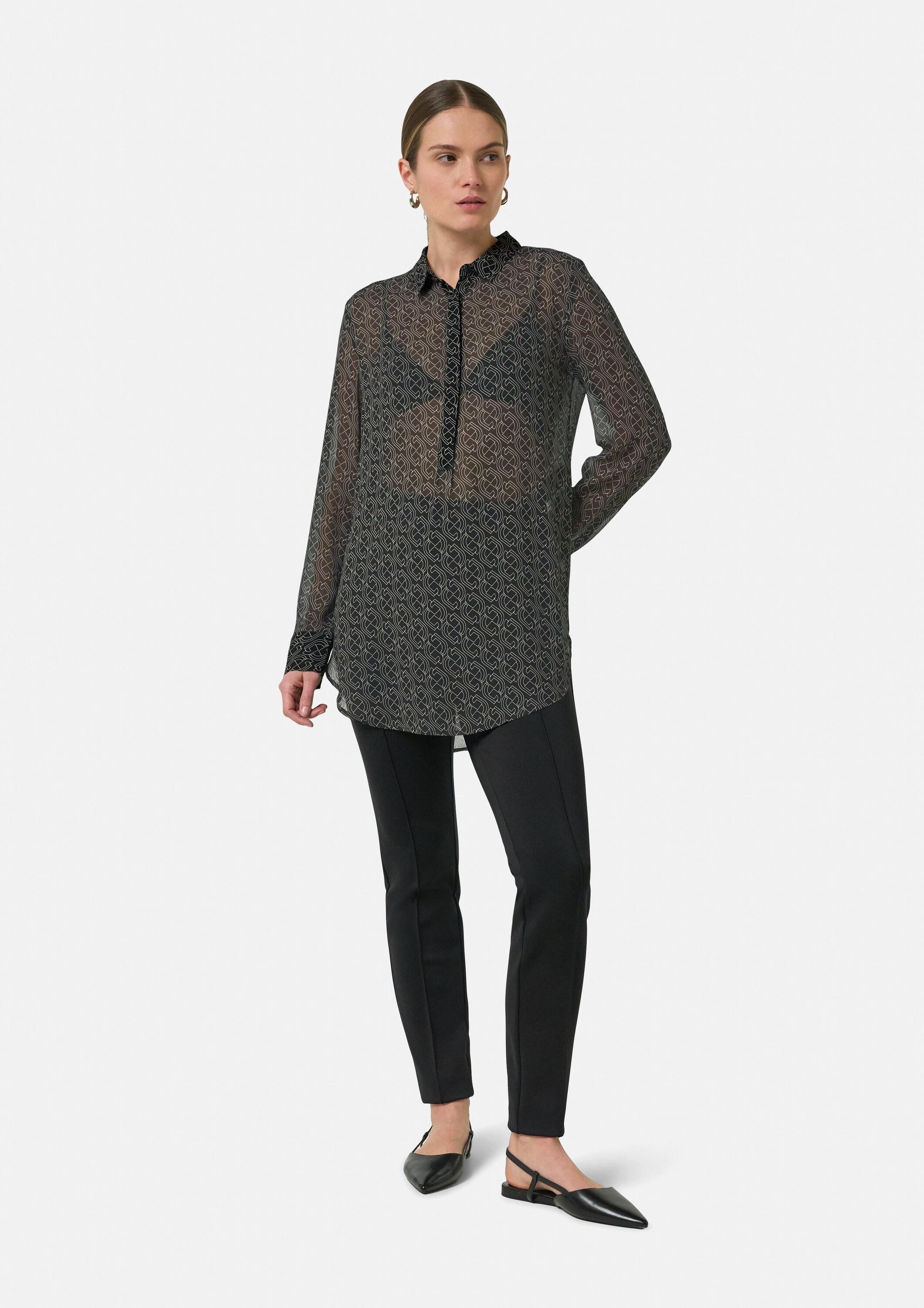 comma Langarmbluse Bluse Gemustertes Longbluse aus Chiffon