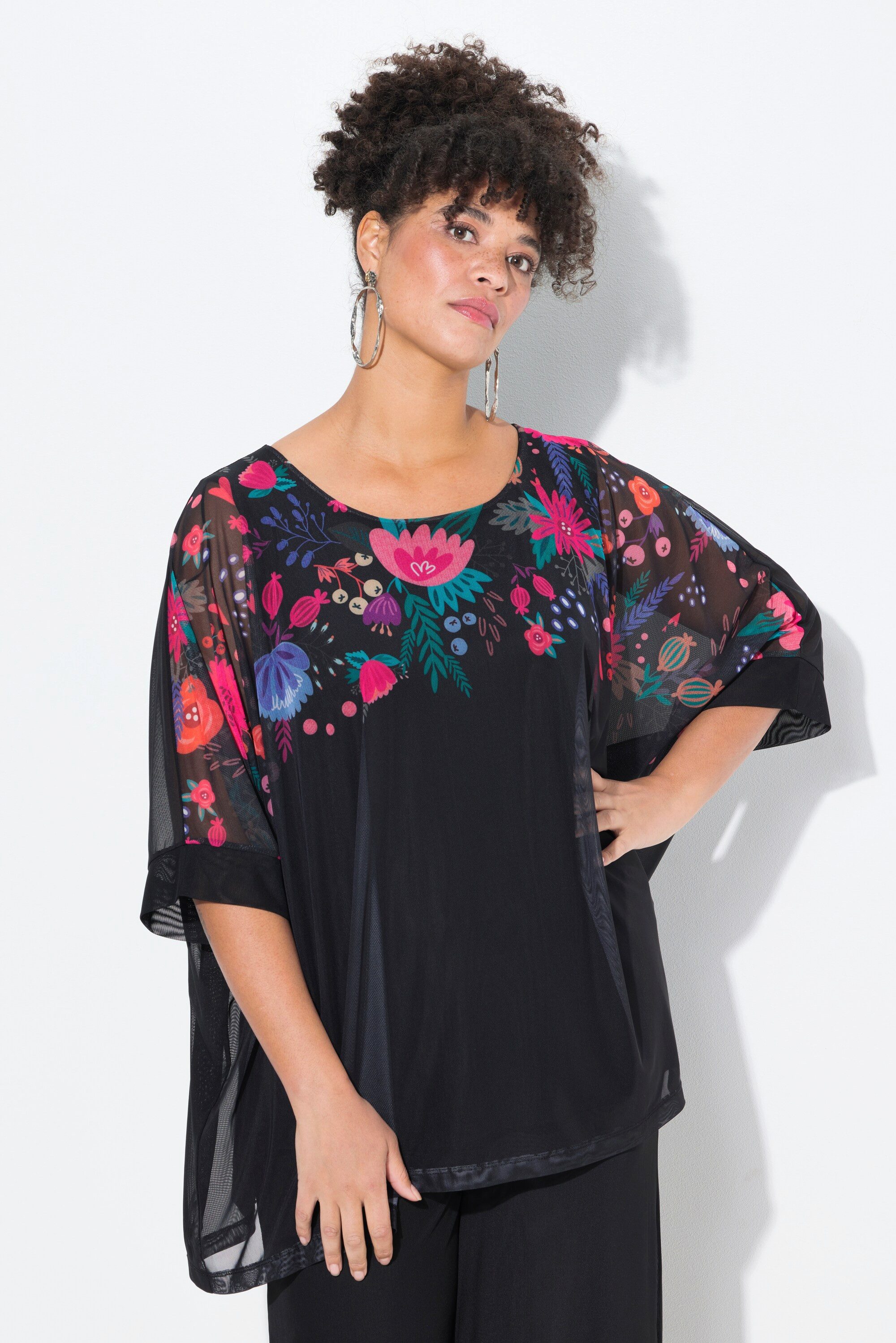 MIAMODA Druckbluse Bluse oversized Blüten-Bordüre blickdichtes günstig online kaufen