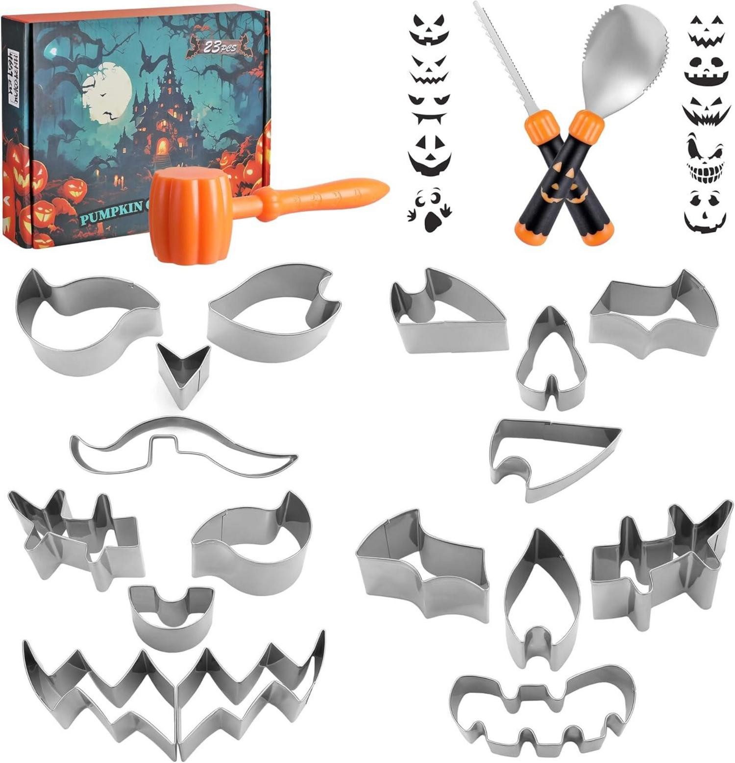 Multitool Halloween Kürbis Schnitzset 23-tlg. mit Hammer und 20 Formen