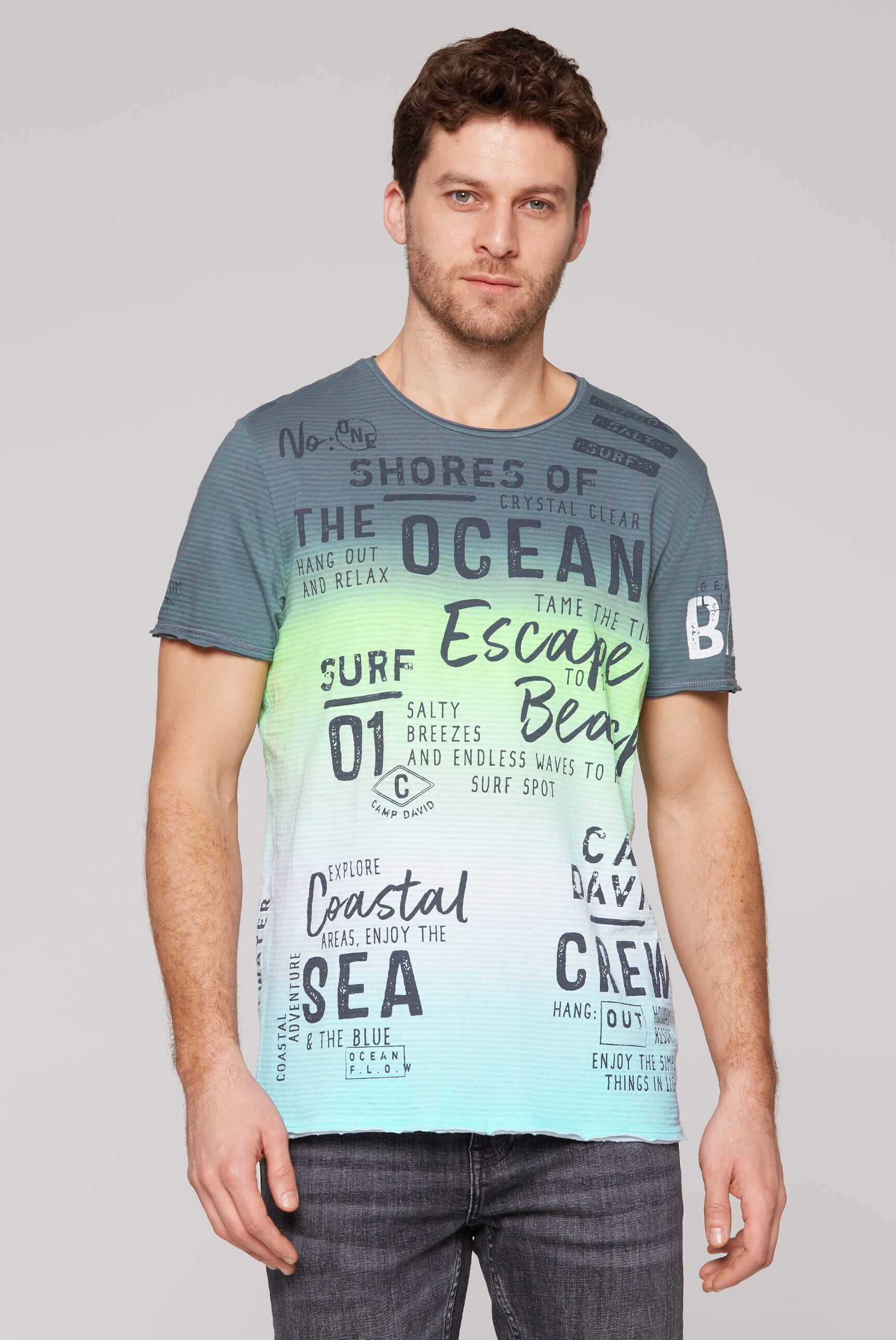 CAMP DAVID Rundhalsshirt mit offenen Kanten günstig online kaufen