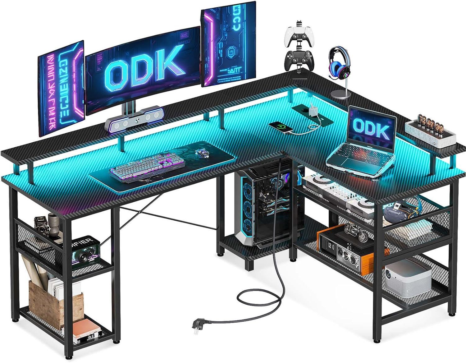 ODK Eckschreibtisch ODK Eckschreibtisch Groß mit Netzablage, Carbon Schwarz günstig online kaufen