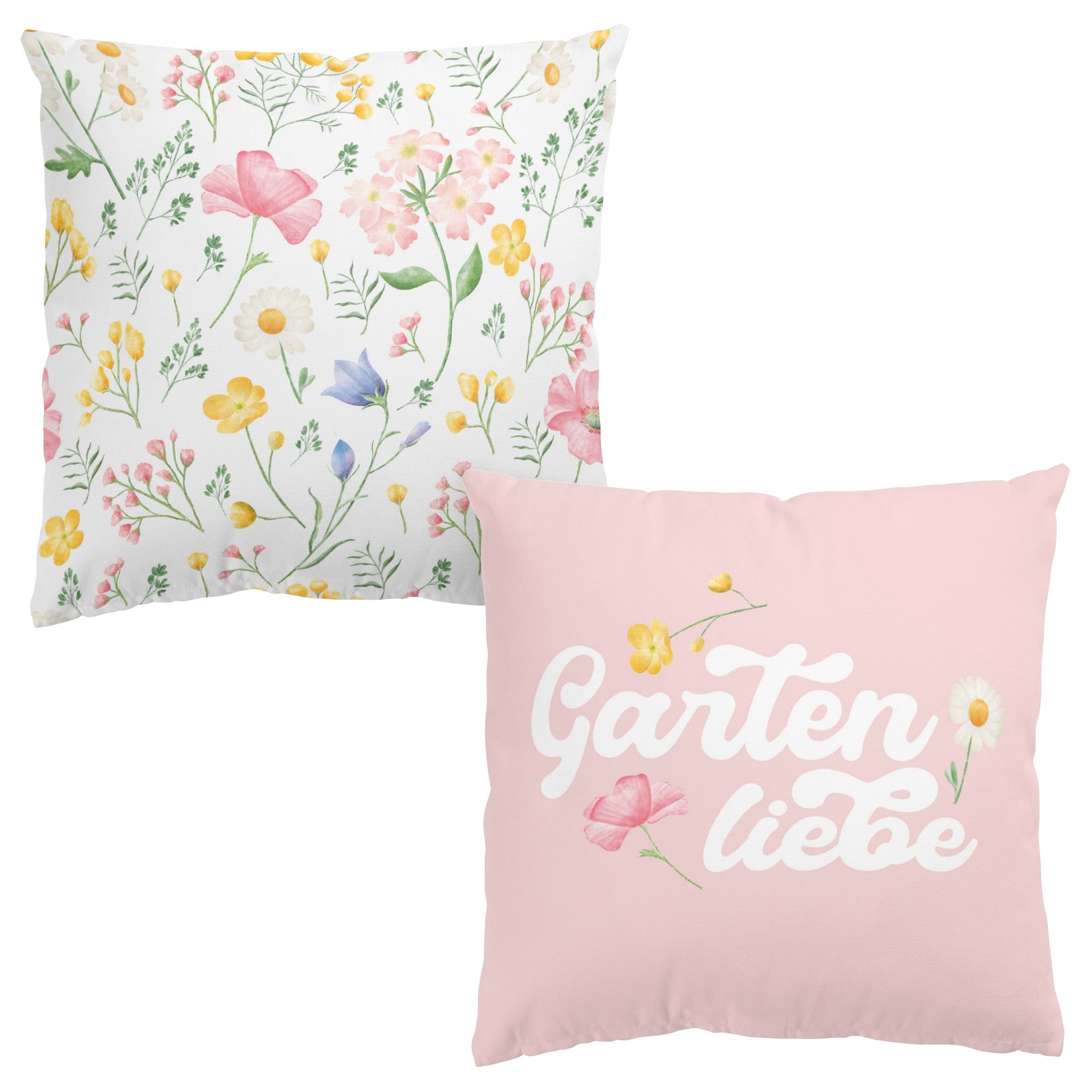 Bilderdepot24 Dekokissen 2-teilig drinnen / draußen Kissenhülle bunt Blumen Landhaus, Bezug mit / ohne Füllung Zierkissen Outdoor Sofa Bett