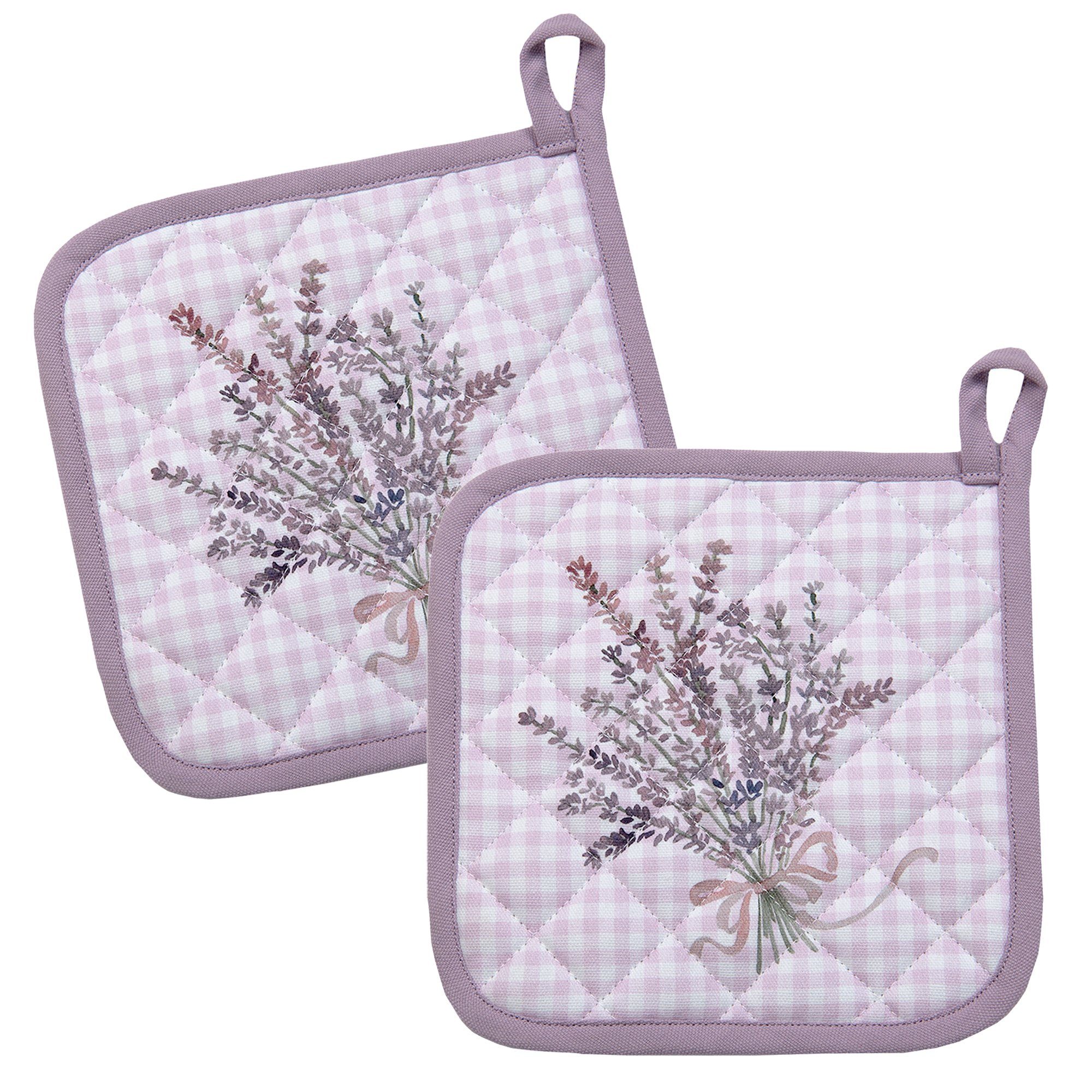 Clayre & Eef Topflappen Lavender Garden, (Set, 2-tlg., 2-teilig), hitzebeständig wattiert Pfannen Untersetzer ca.20x20cm