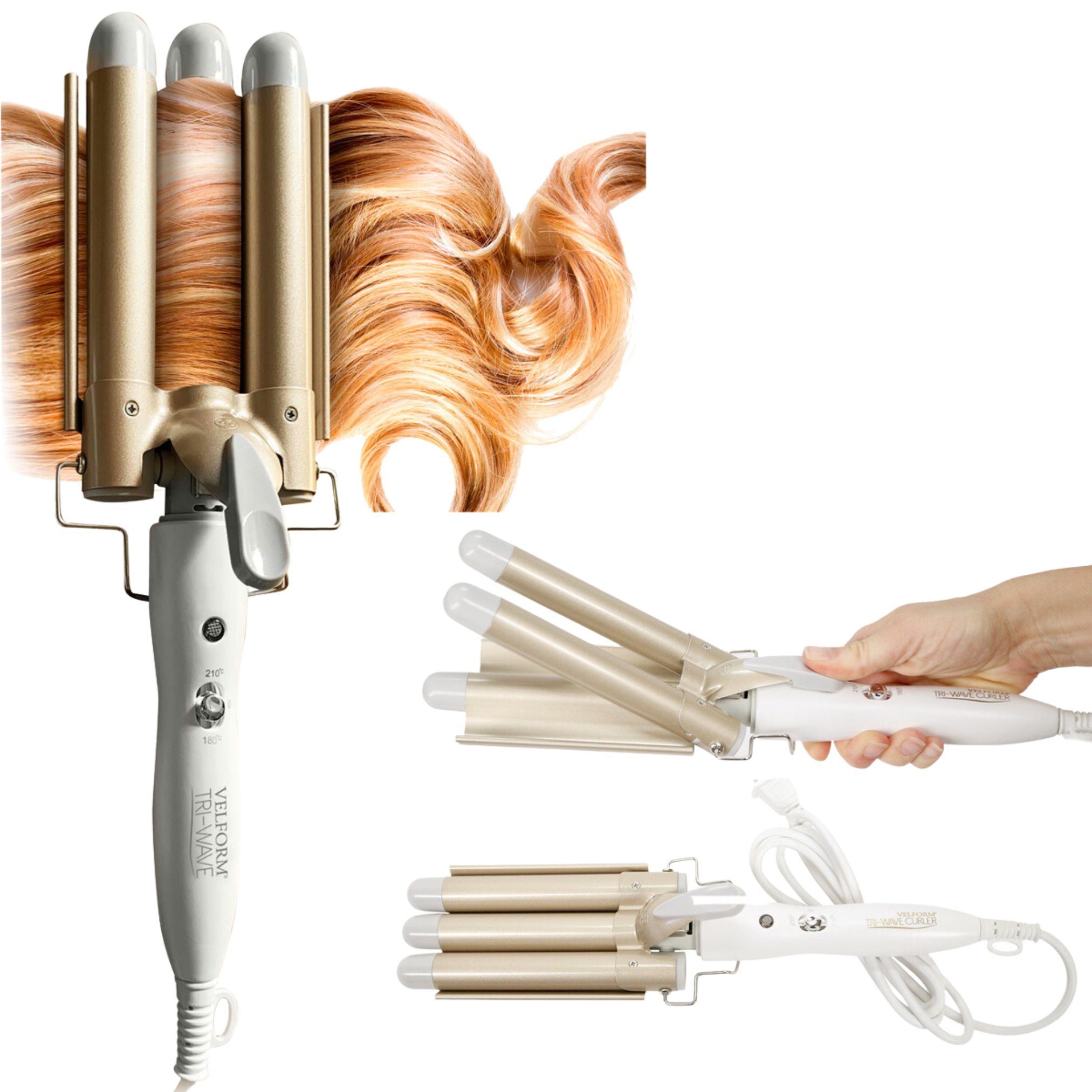 Velform® Welleneisen Tri-Wave Curler Turmalin-Keramik-Beschichtung, 3-köpfi günstig online kaufen