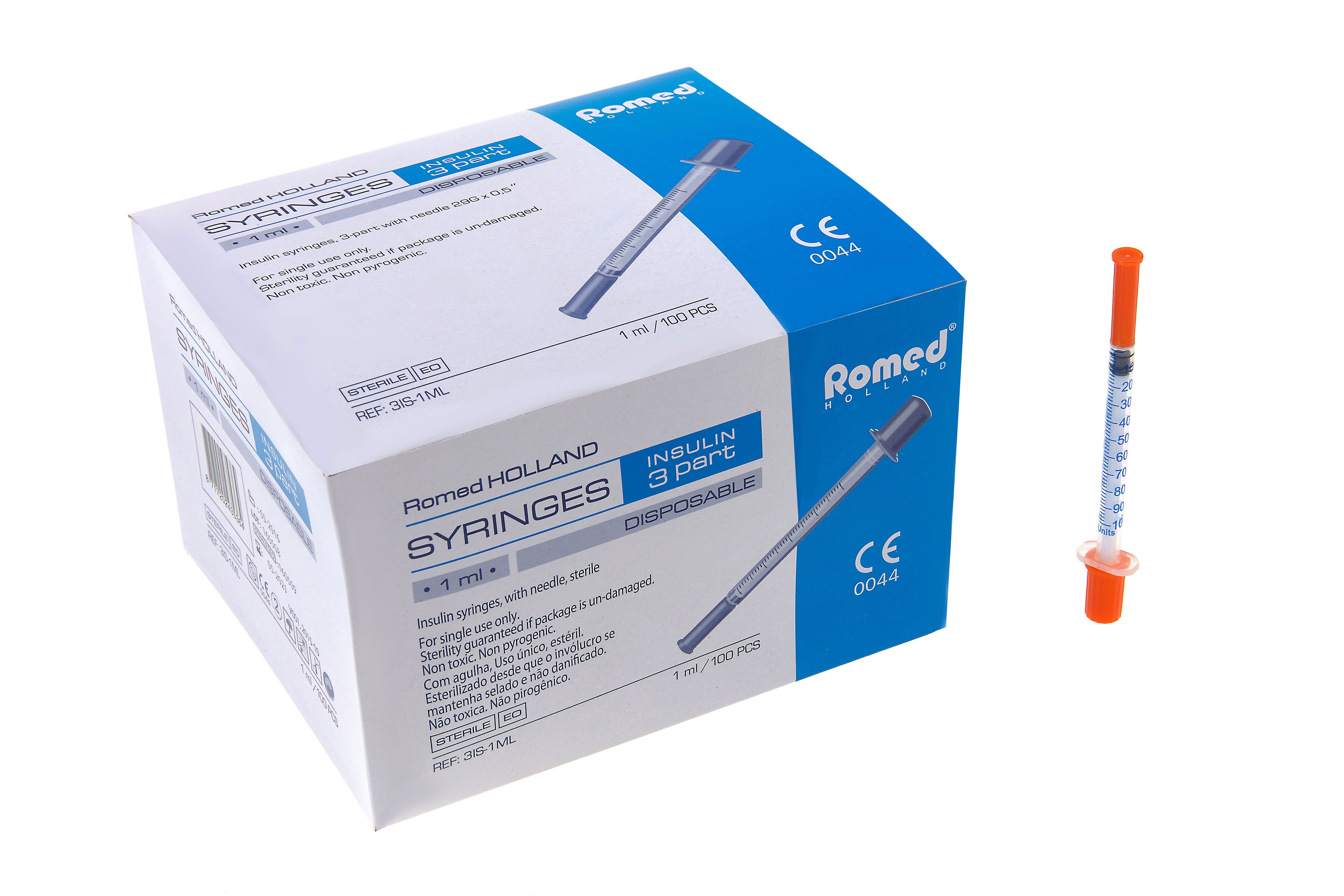 Romed Feindosierspritze Insulinspritzen U-100, steril, 100 I.E. / 1ml