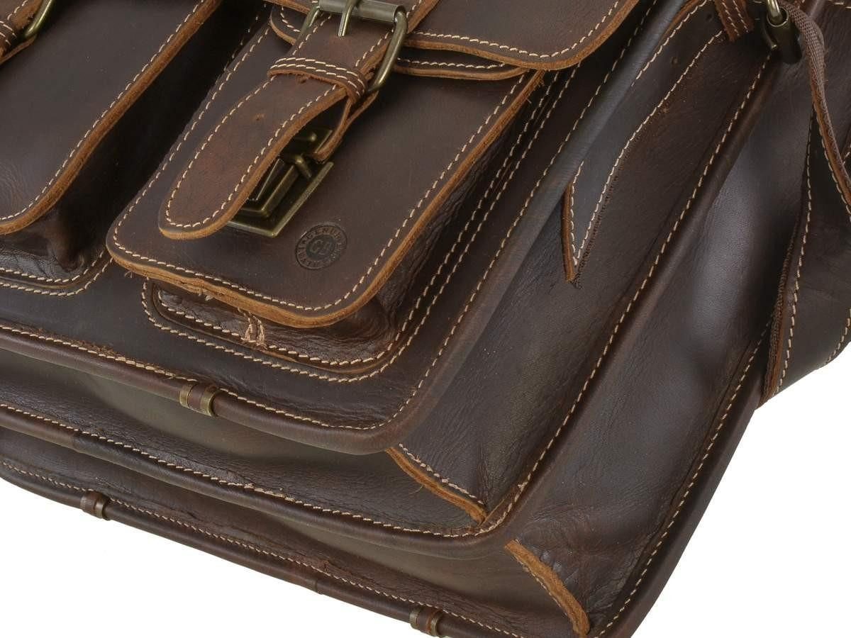 Greenburry Aktentasche Buffalo Lehrertasche Damen Herren Leder 39x33cm 2 Fächer, Businesstasche, Schultasche, für Herren und Damen, rustikal