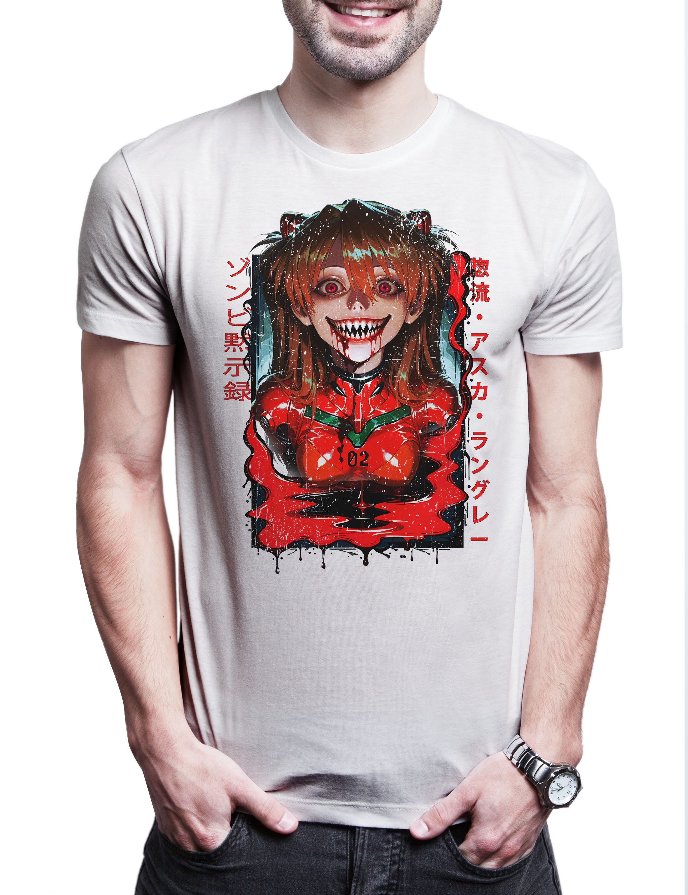 Print-Shirt Neon Horror Herren T-Shirt Genesis Nerv Asuka Neon Gendo Evangelion