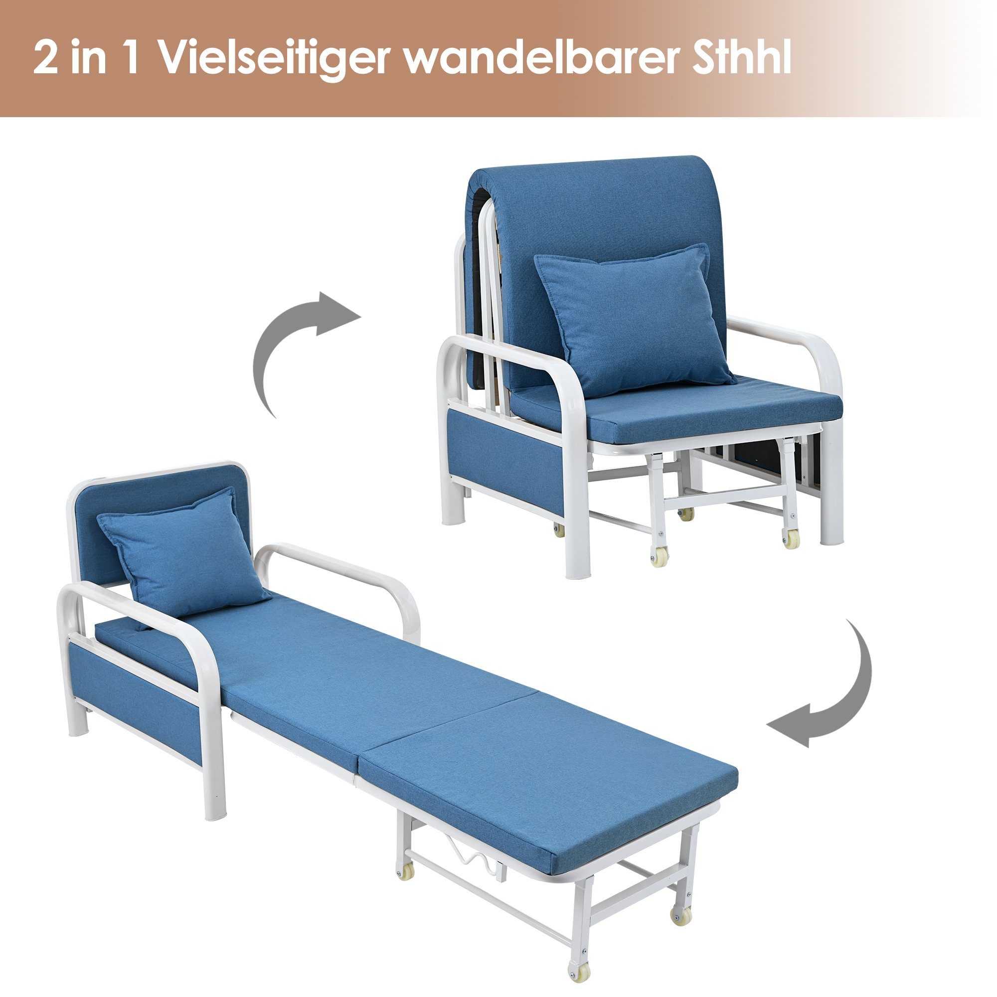 Relaxsessel (2-in-1 Schlafsessel Schlafsofa), Loungesessel mit Schlaffunktion, belastbar bis 150kg, verstellbar