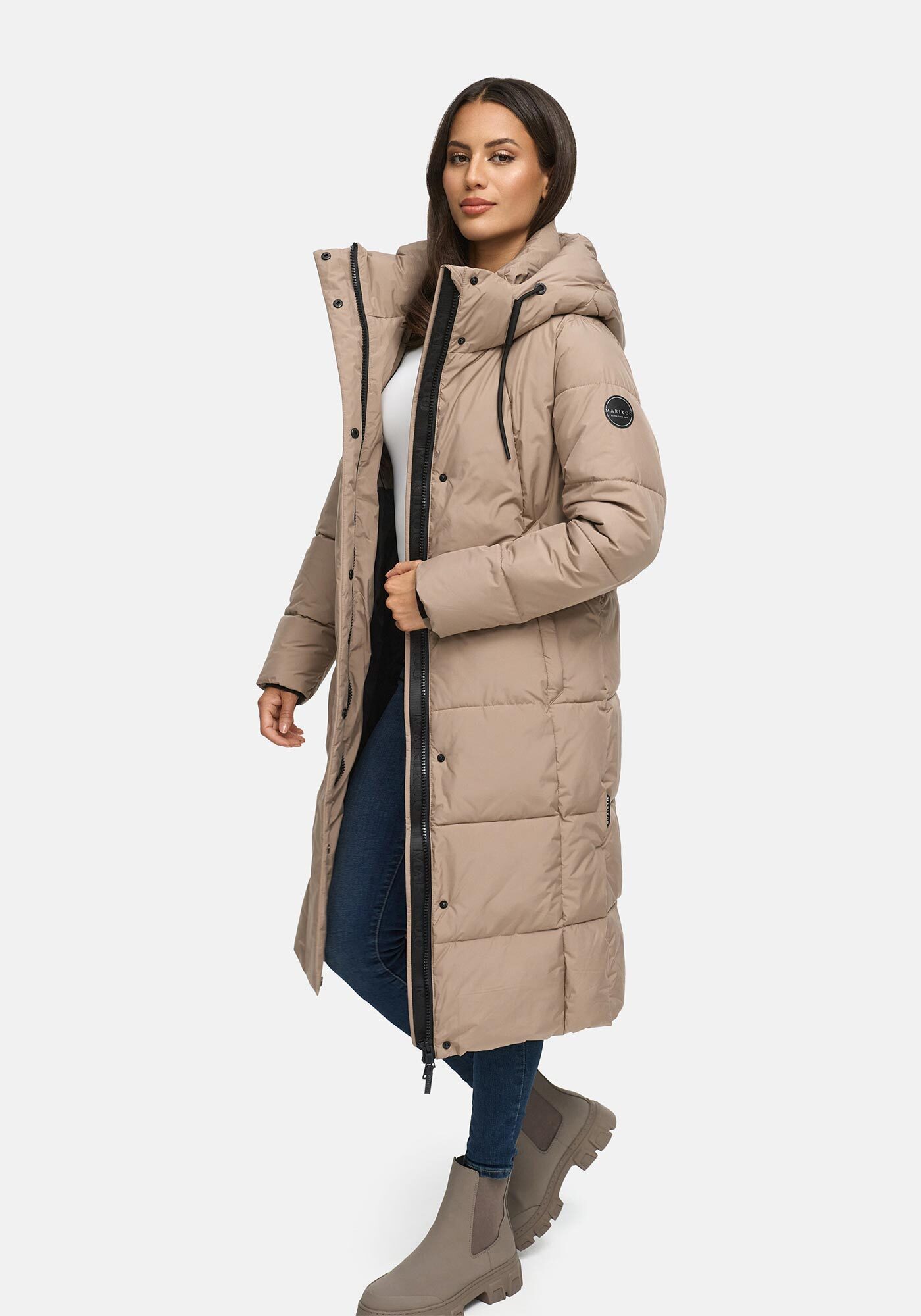 Marikoo Winterjacke Chumanii Warmer Wintermantel mit langem Schnitt für kalte Tage.