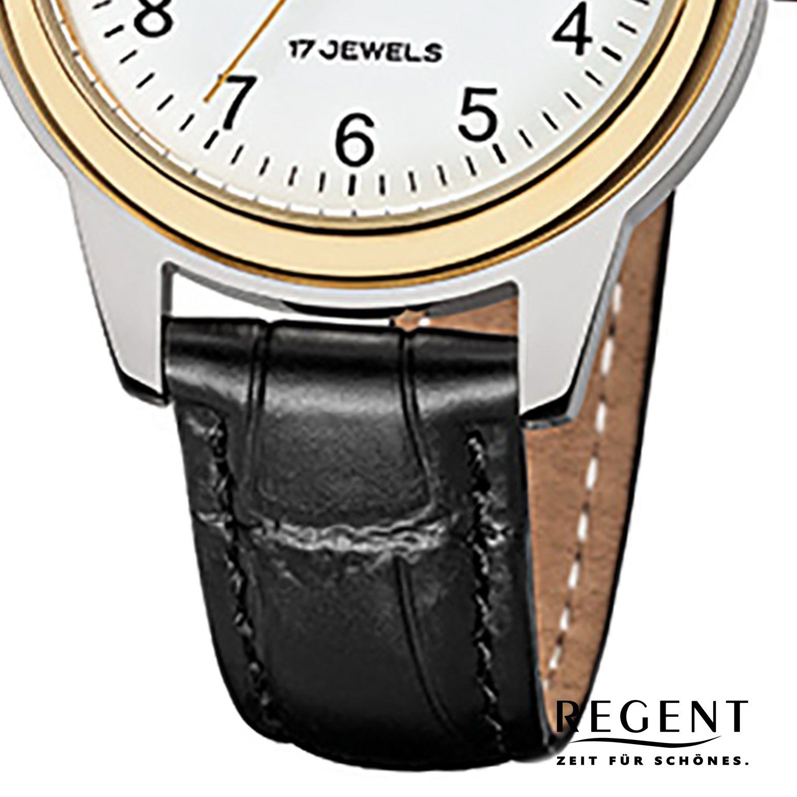 Regent Quarzuhr Regent Herren-Armbanduhr 31mm), Analog, Lederarmband schwarz Armbanduhr mittel Damen (ca. rund