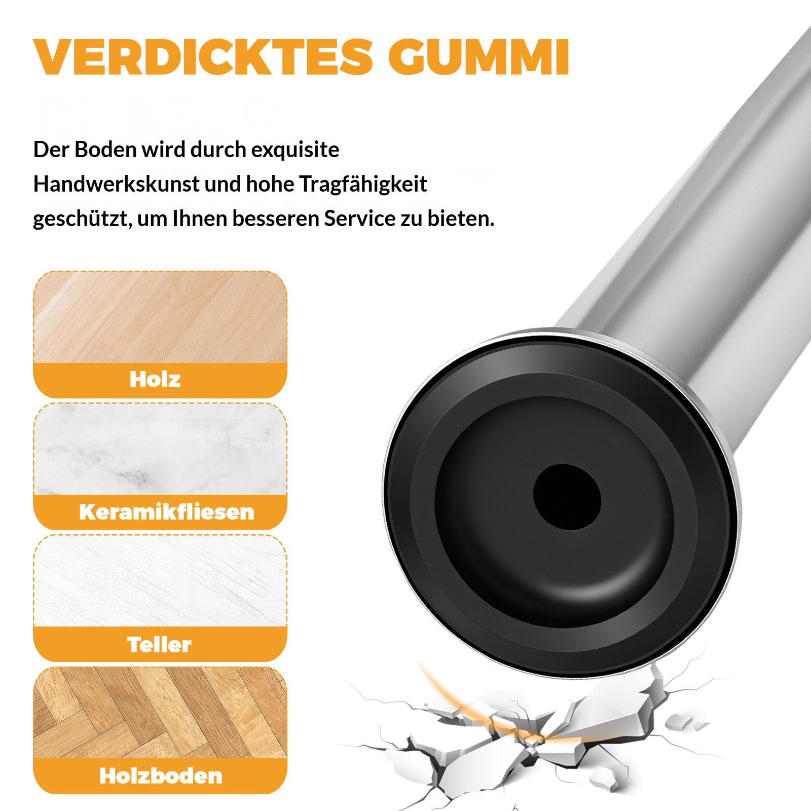 BlingBin Möbelfuß Höhenverstellbare Tischbeine Edelstahl, rutschfest, robust & langlebig, (2er Set, 2-St., Verstellbare Tischbeine 720–1100 mm, Ø50 mm), Möbelbe – Bild 4 von 5