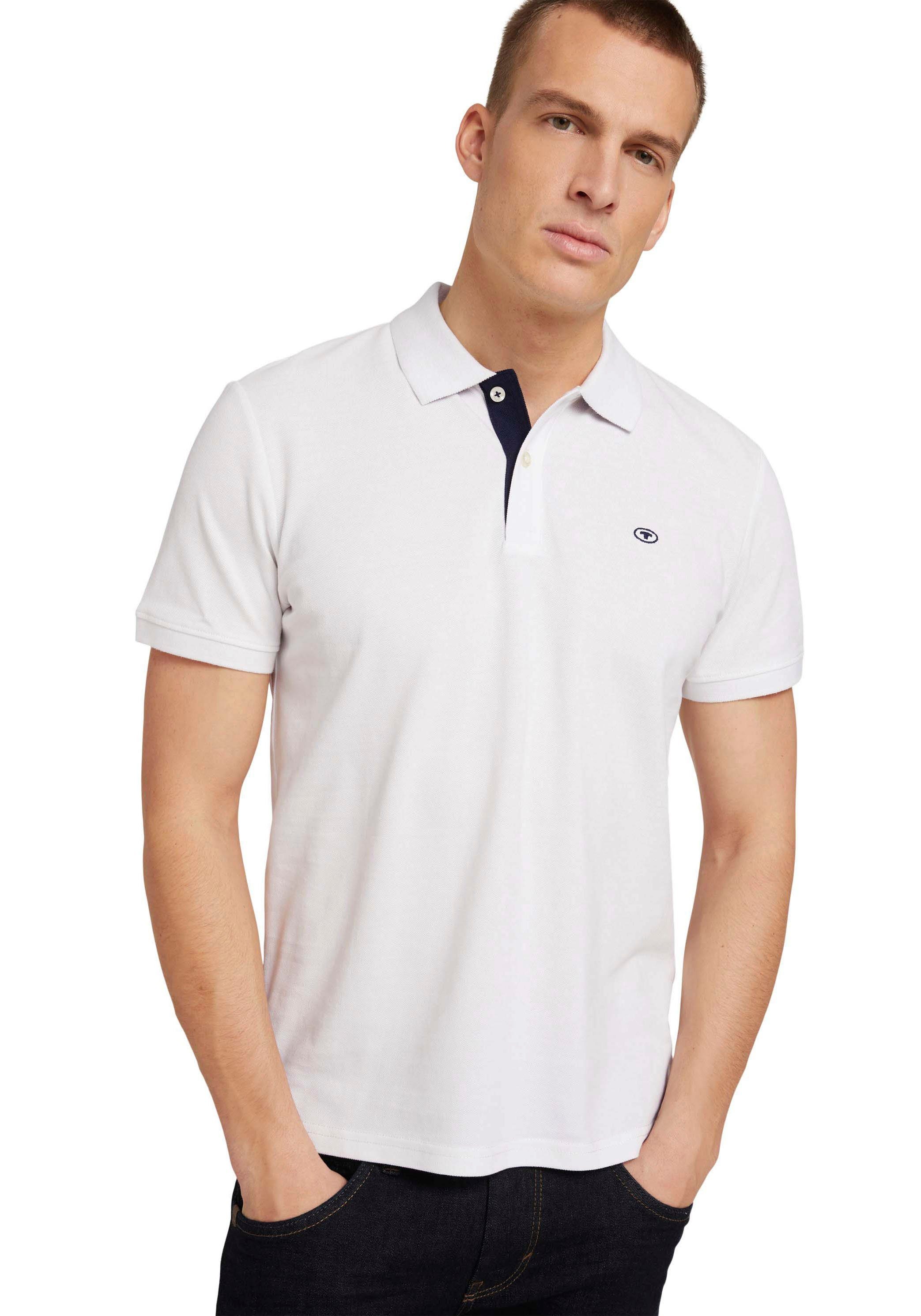 TOM TAILOR Poloshirt mit kontrastfarbener Knopfleiste und kleinem Logo weiß