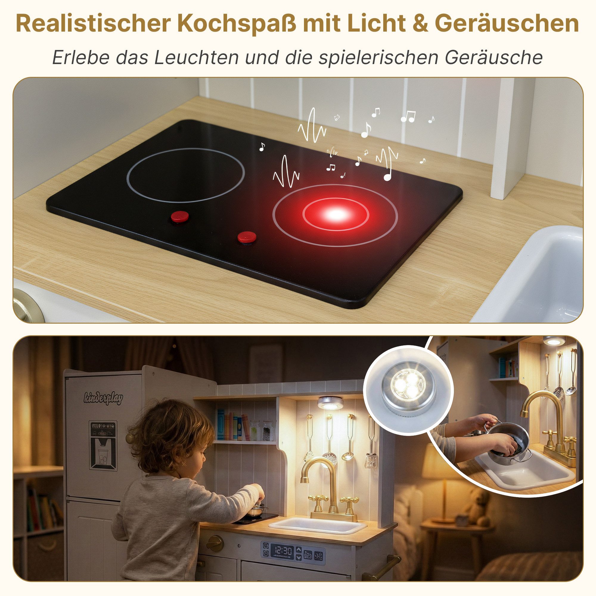 Green Series Spielküche Kinder Holzküche mit Licht und Sound – Rollenspiel Küche Set Holz, mit Sound