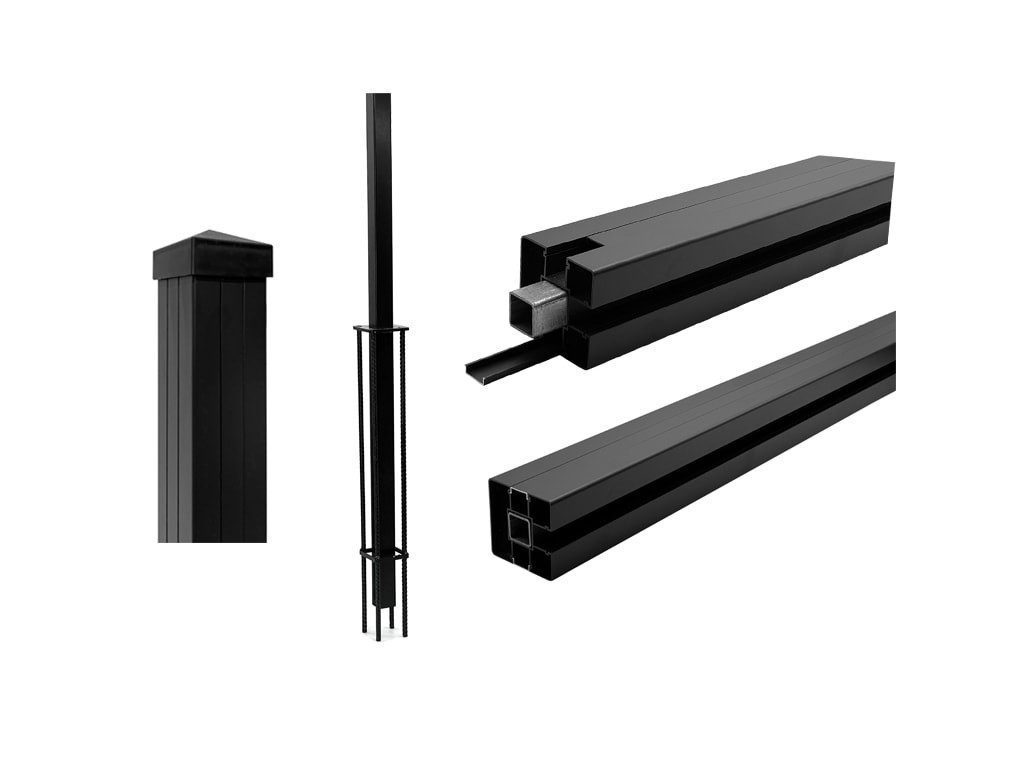 Woodtex Sichtschutzelement Alupfosten für WPC-Steckzaun, (Pfostenset (1 x Pfosten + Kappe, 1 x Pfostenträger), Aluminium, zum Einbetonieren, inkl. Pfostenträger und Schrauben