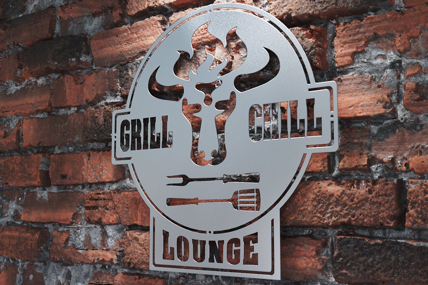 tuning-art Wanddekoobjekt GC01-E Grill Schild Edelrost Lounge Grill & Chill + Lounge Stahl Bulle Edelrost
