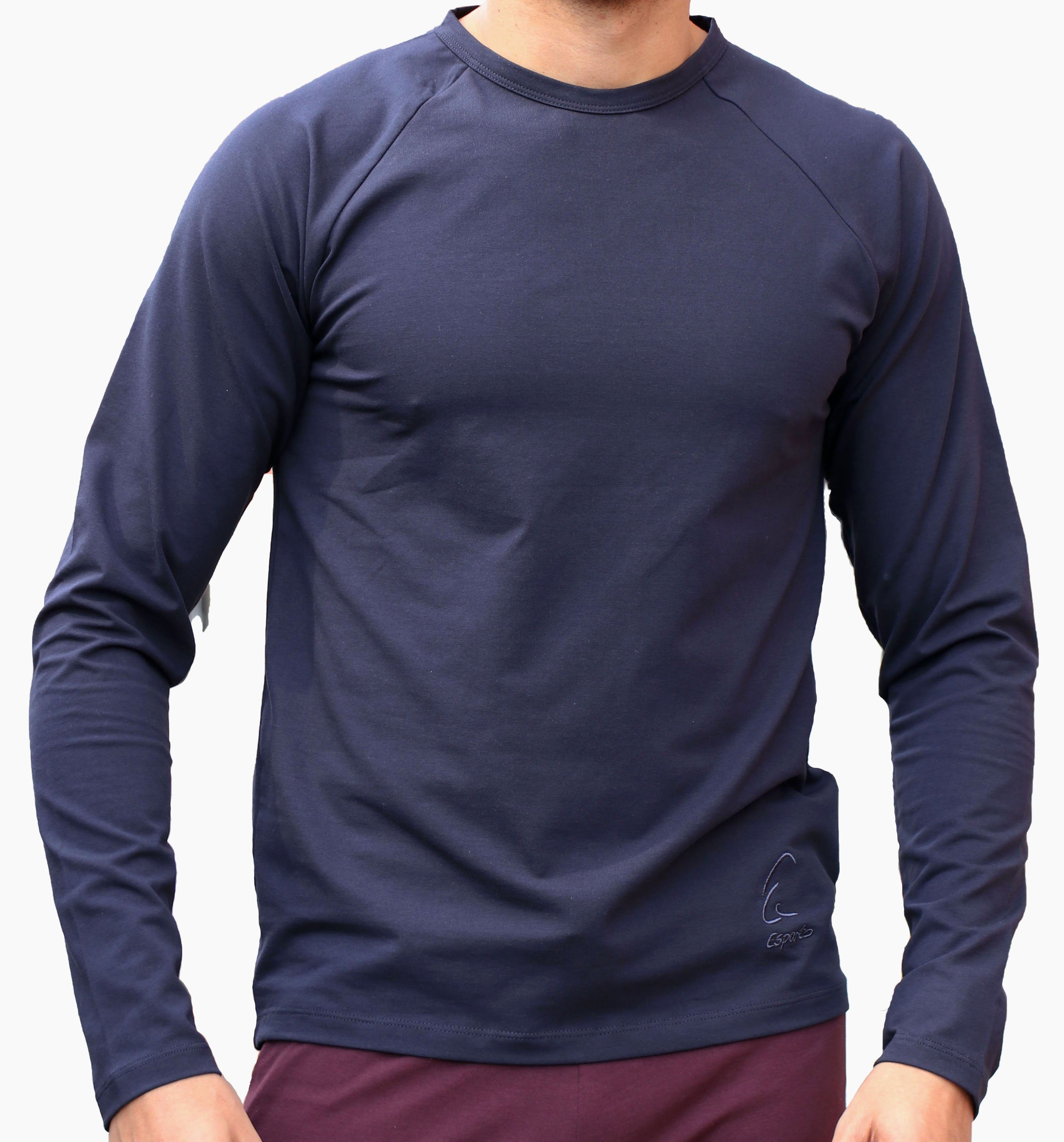 ESPARTO Yogashirt Herren-Langarmshirt Karl Shirt aus feinster Biobaumwolle Nachtblau