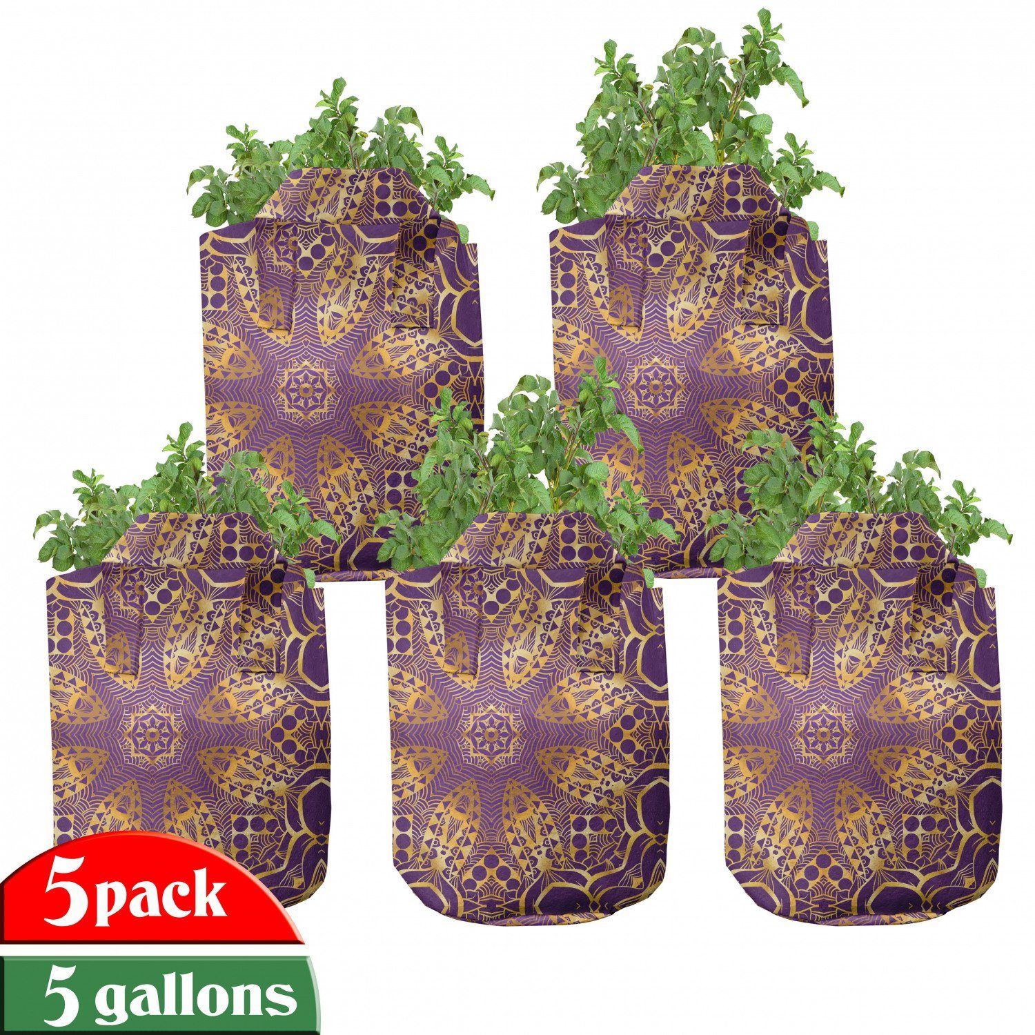 Abakuhaus Pflanzkübel hochleistungsfähig Stofftöpfe mit Griffen für Pflanzen, lila Mandala Boho-Motiv