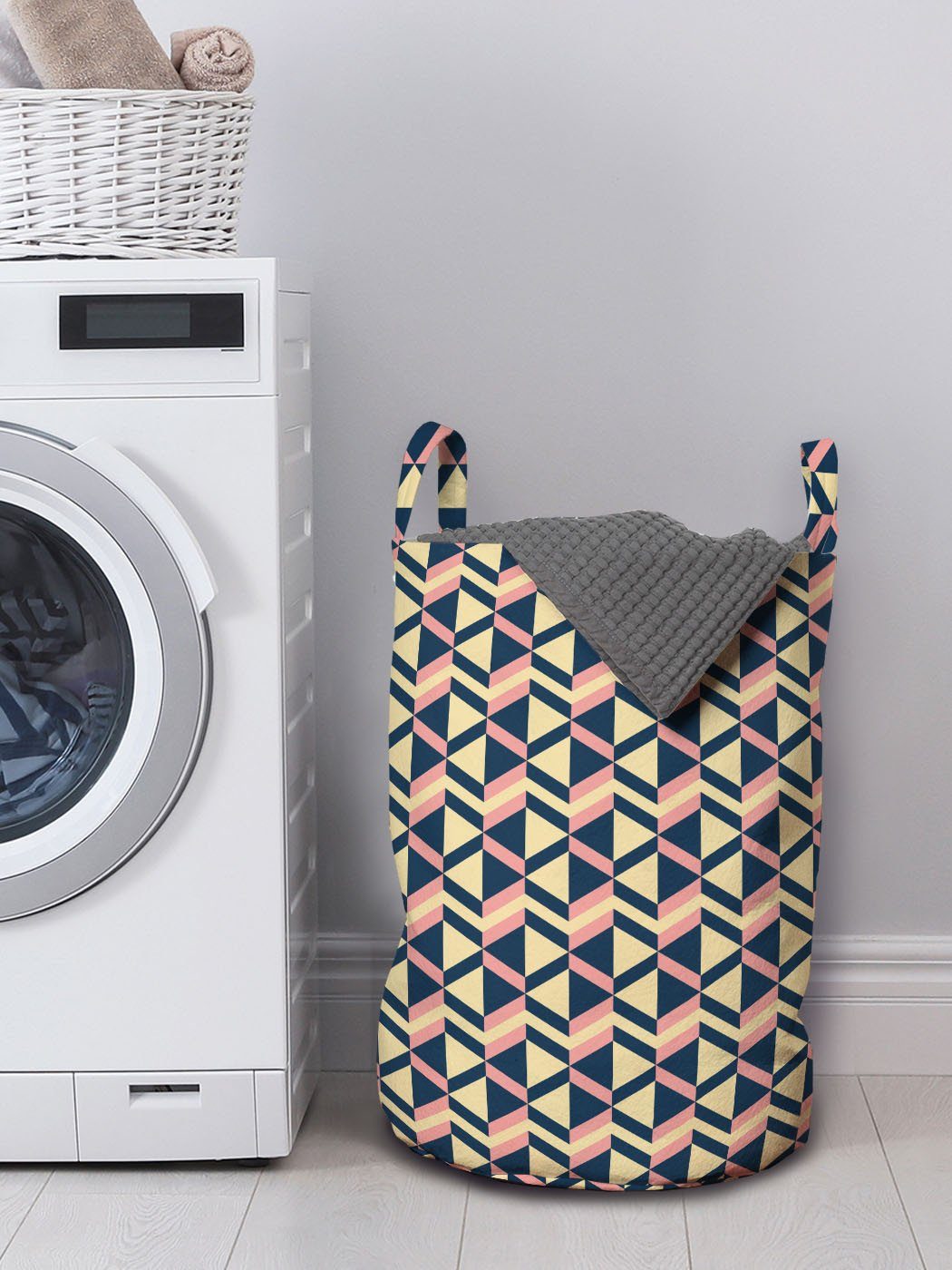 Triangles Waschsalons, Moderne Wäschekorb Griffen für Kordelzugverschluss Zigzags Abakuhaus Wäschesäckchen mit Abstrakt
