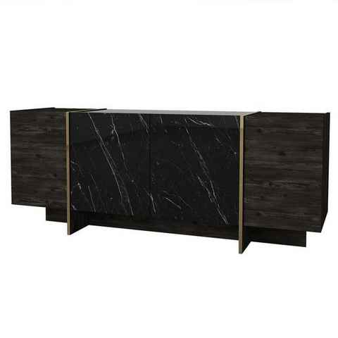 moebel17 Sideboard Veyron Rebab Dunkelgrau Marmor Optik, 180 cm x 75,5 cm x 46,6 cm