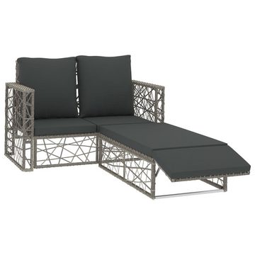 vidaXL Gartenlounge-Set 2-tlg. Garten-Lounge-Set mit Auflagen Poly Rattan Grau, (2-tlg)