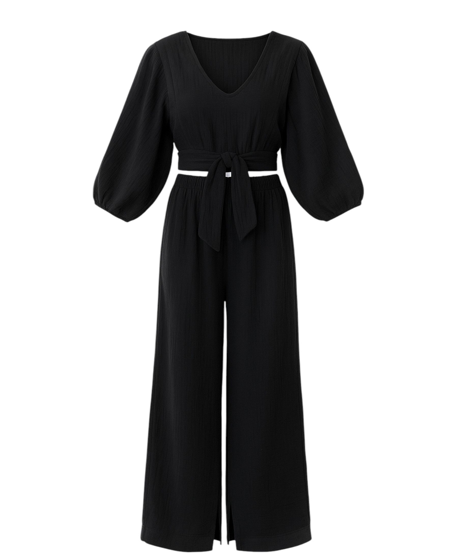 WENOR Crop-Top Set Damen Musselin-Zweiteiler mit Hose, Wickel-Top & V-Aussc günstig online kaufen
