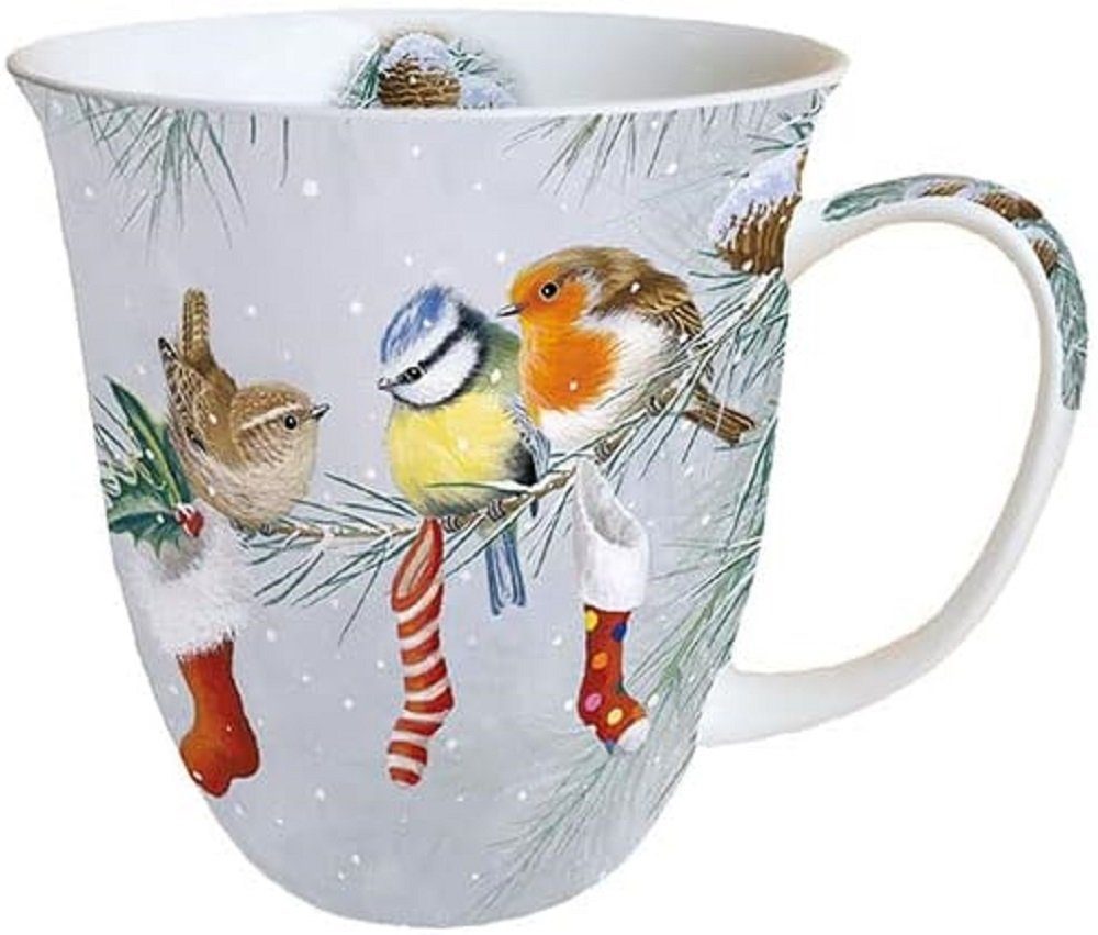 Ambiente Luxury Paper Products Кружки Porzellan Tasse ca. 400ml Herbst-Winter- Frühling -Sommer Mug, Porzellan Kollektion Winter Socken / Christmas Socks, Tee/Kaffee - ideal als Geschenk geeignet