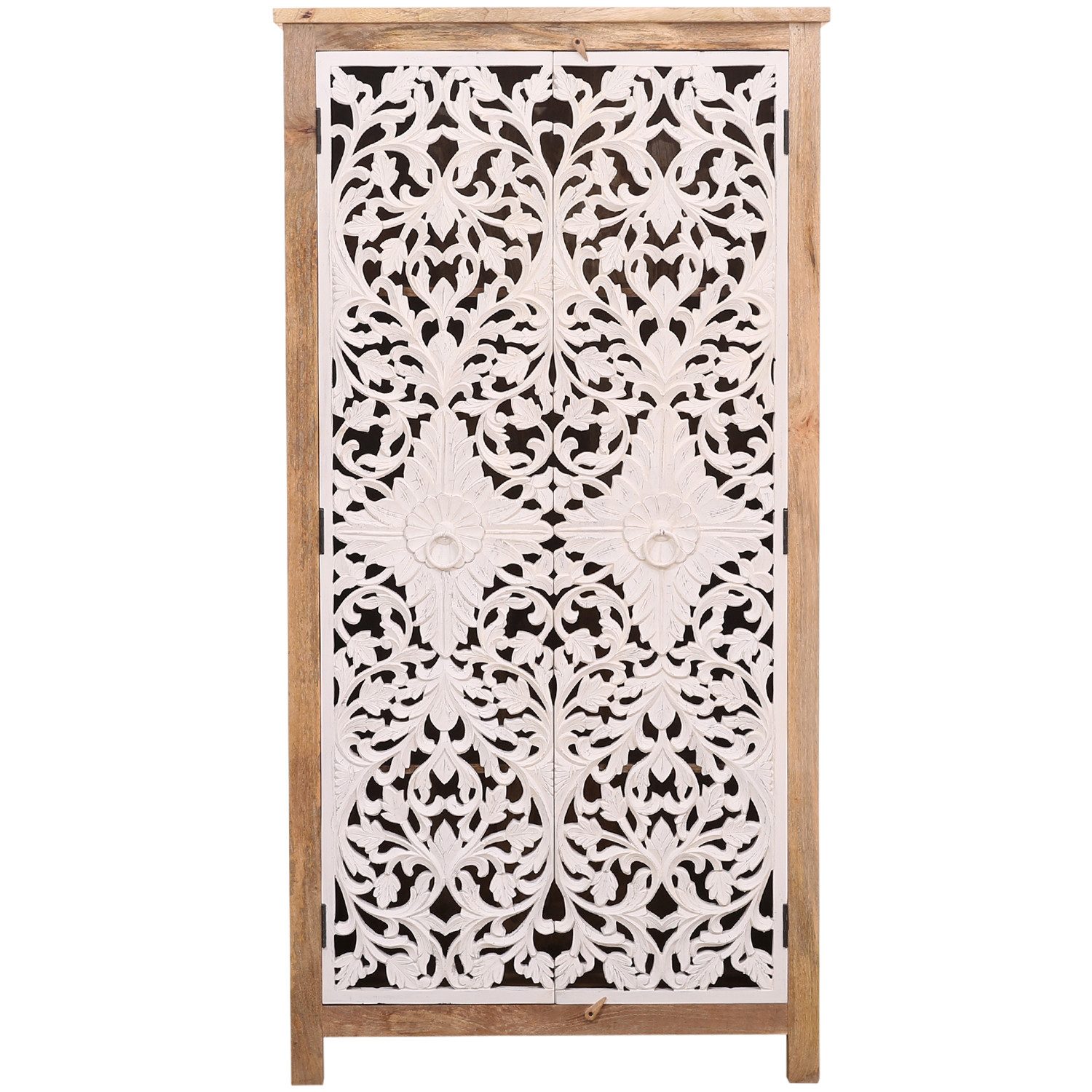 Marrakesch Orient & Mediterran Interior Highboard Boho Möbel Schrank Kleiderschrank Highboard aus Holz Braun Weiss Bulam (1 St), Handarbeit