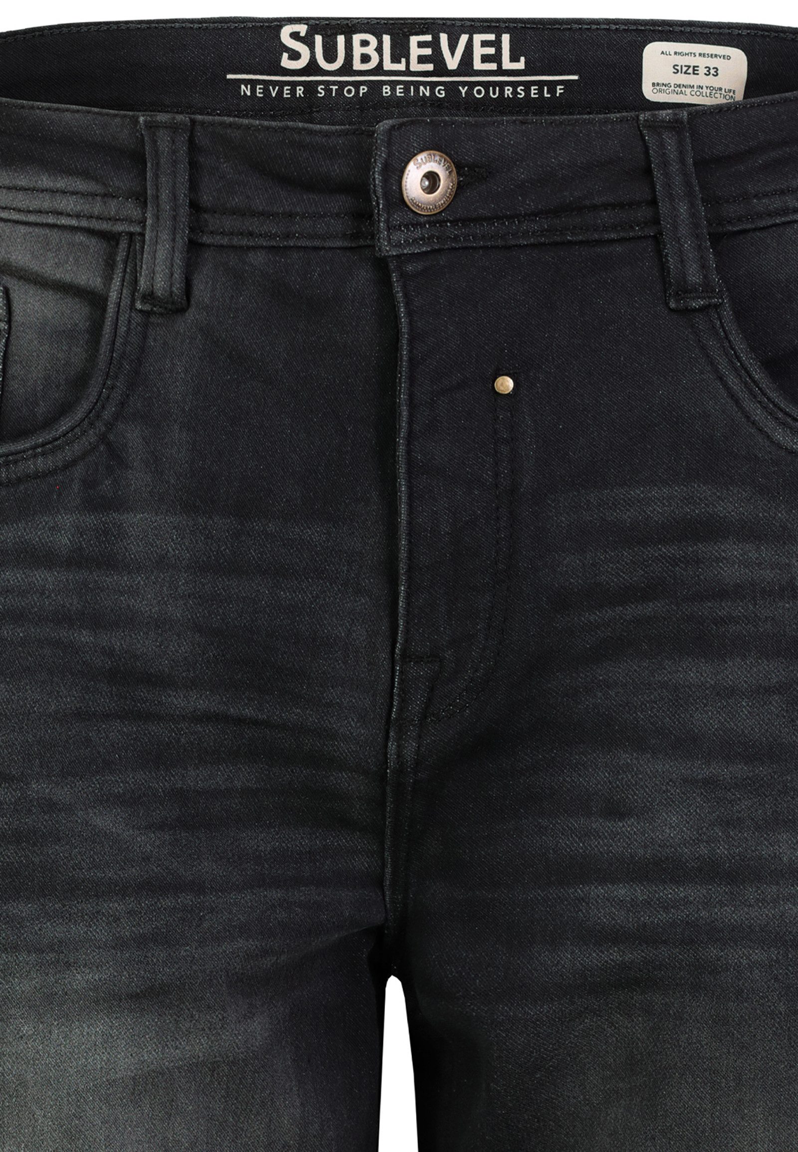 SUBLEVEL Jeansshorts Bequemer Schnitt Umschlag Klassischer für Herren (1-tlg) Baumwolle Normal Fit Einfarbig atmungsaktiv Reißverschluss – Bild 4 von 5