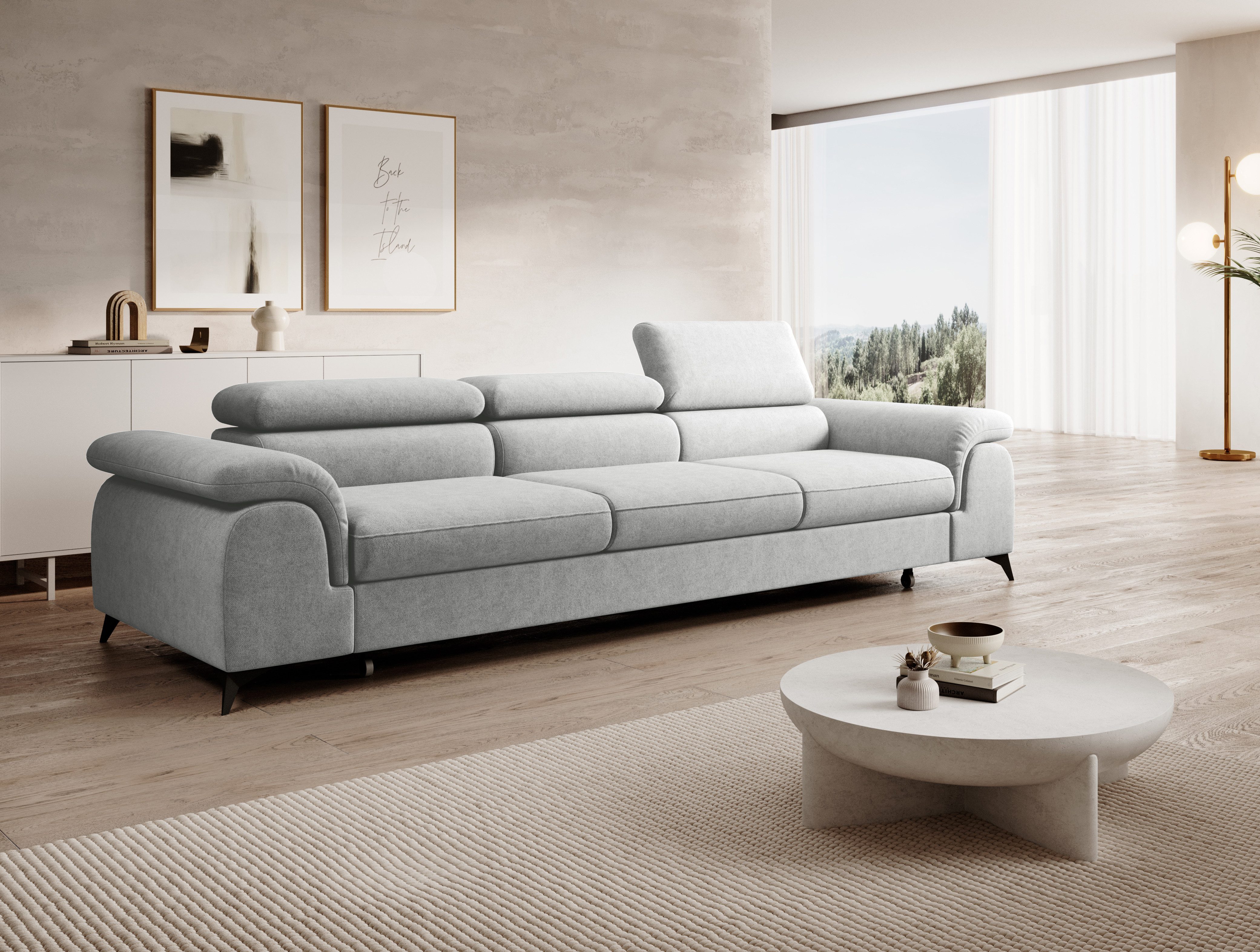 Muffo Sofa Plaza 3, Hohe Metallfüße, Elegante moderne Form, mit Schalffunktion, verstellbaren Kopfstützen