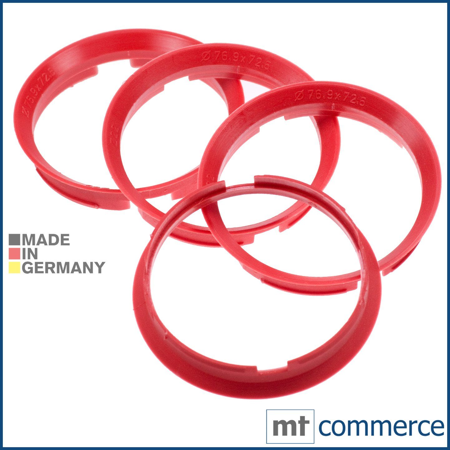 BRANDT AUTOMOTIVE Reifenstift 4X Zentrierringe kirschrot Felgen Ringe Made in Germany, Maße: 76,9 x 72,6 mm