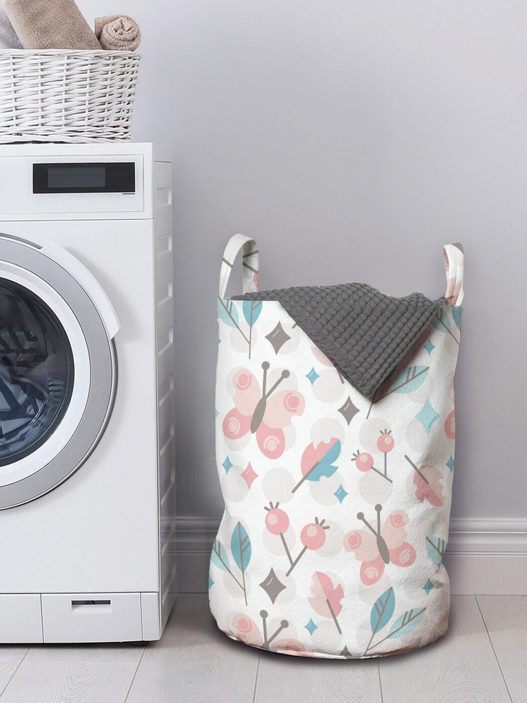 Abakuhaus Wäschesäckchen Wäschekorb mit Pastell und Kordelzugverschluss runde Griffen für Waschsalons, Schmetterlinge Formen