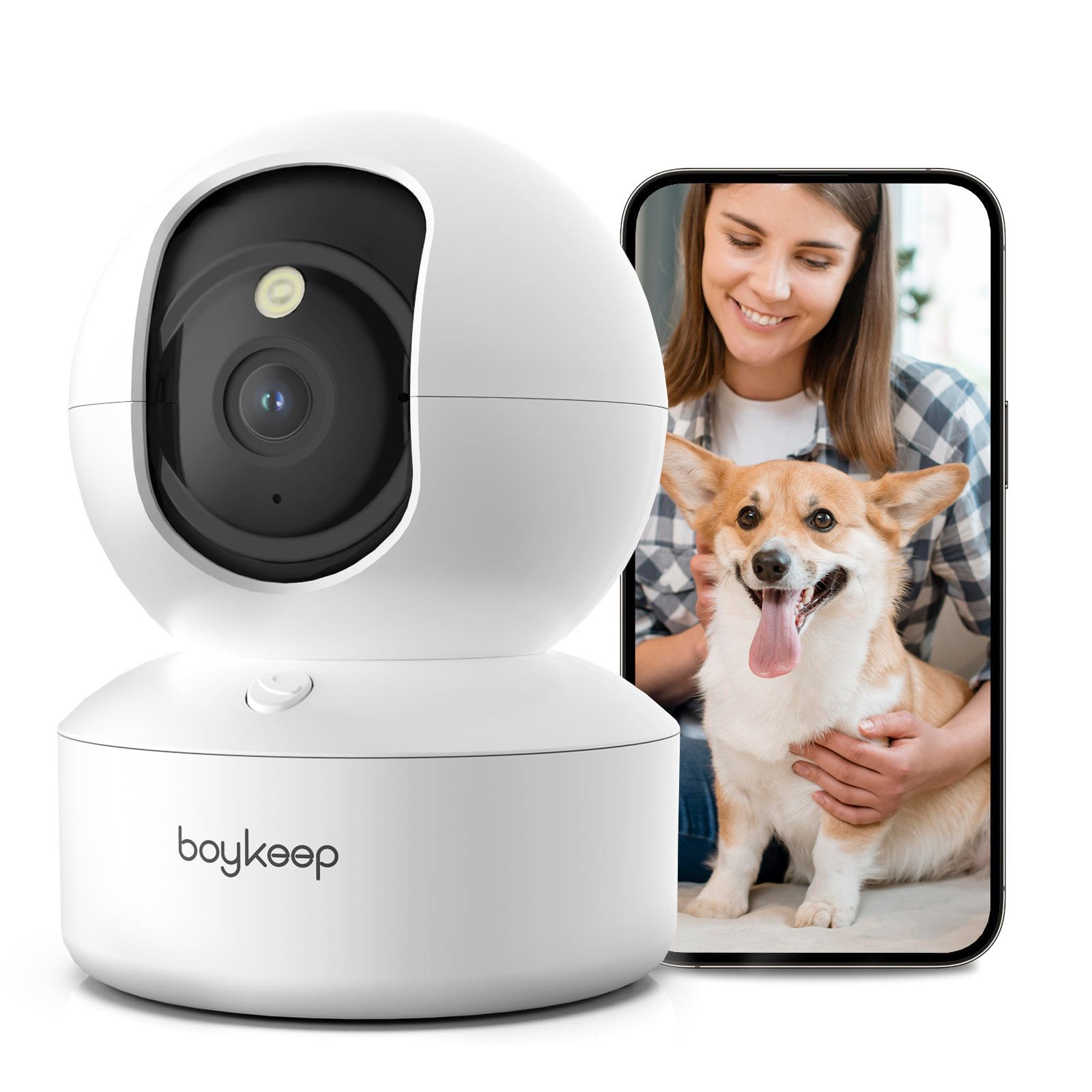 BoyKeep Überwachungskamera K30 2.4G/5GHz 2K 360° WLAN Hundekamera Babyphone (Innenbereich, Bewegungserkennung, Nachtsicht, Zwei-Wege-Audio)