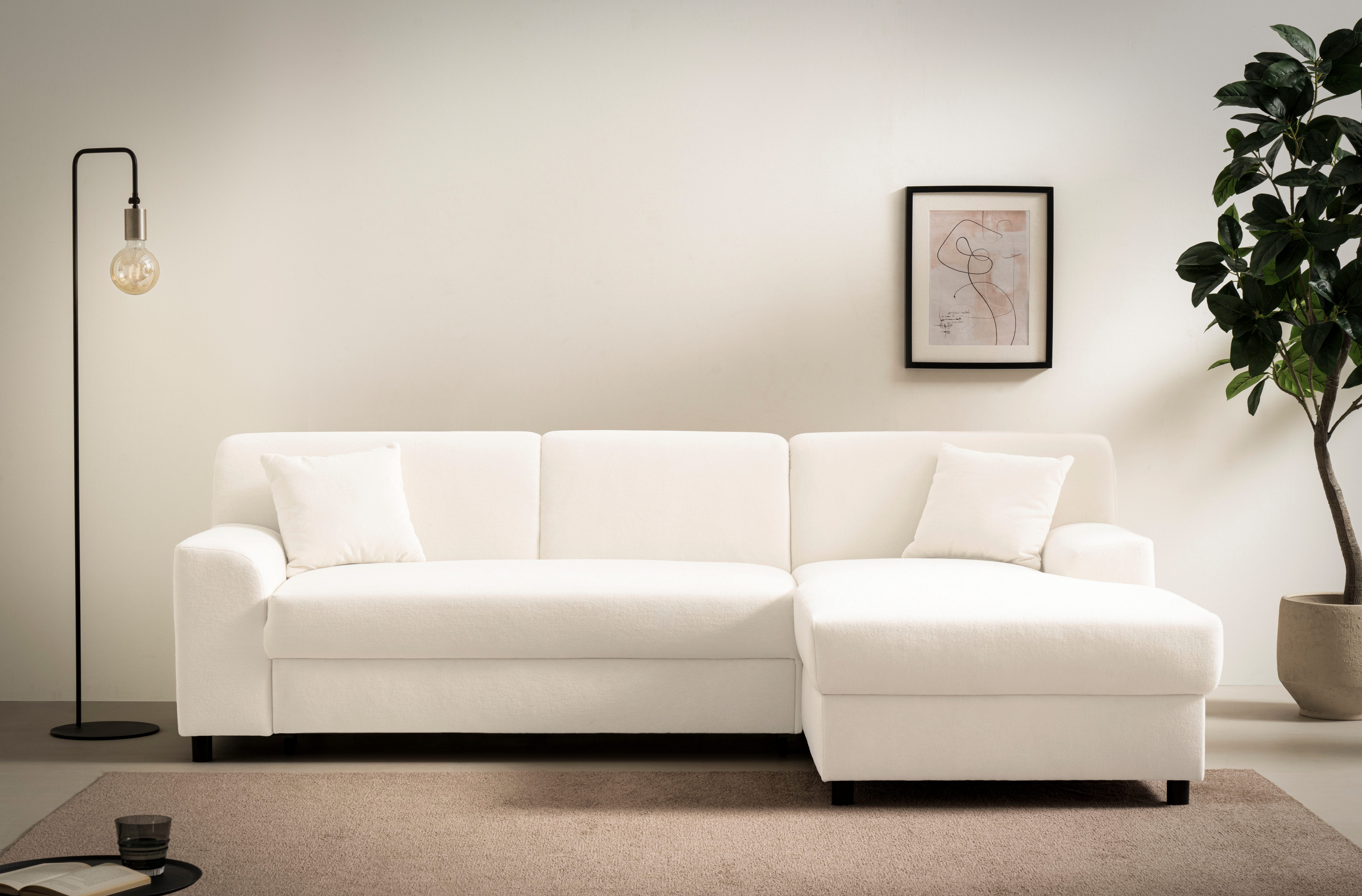 DOMO collection Ecksofa Turah 2, L-Form, Cord oder Luxus-Microfaser, komfortabler Federkern, B/T/H: 241/146/79 cm, incl. Zierkissen, wahlweise mit Bettfunktion
