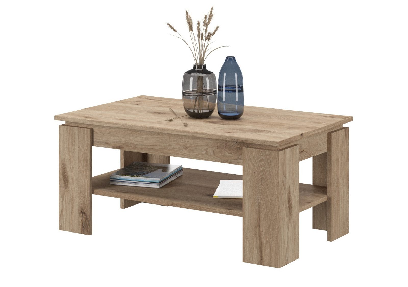 Inn.Furn Couchtisch Selen (Wohnzimmertisch in 4 Farben, 100 x 60 cm), mit großem Ablageboden